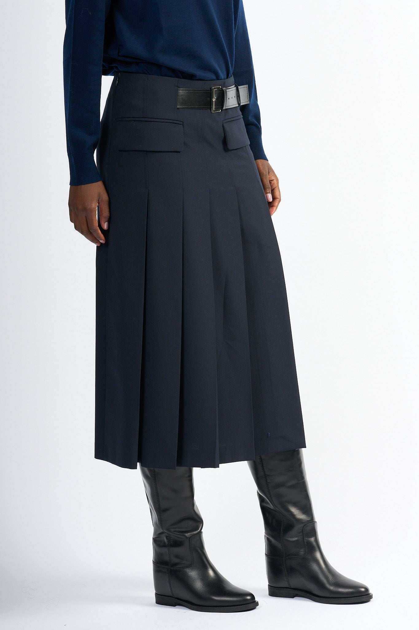 Semicouture Gonna Tracy A Pieghe Blu Donna-4
