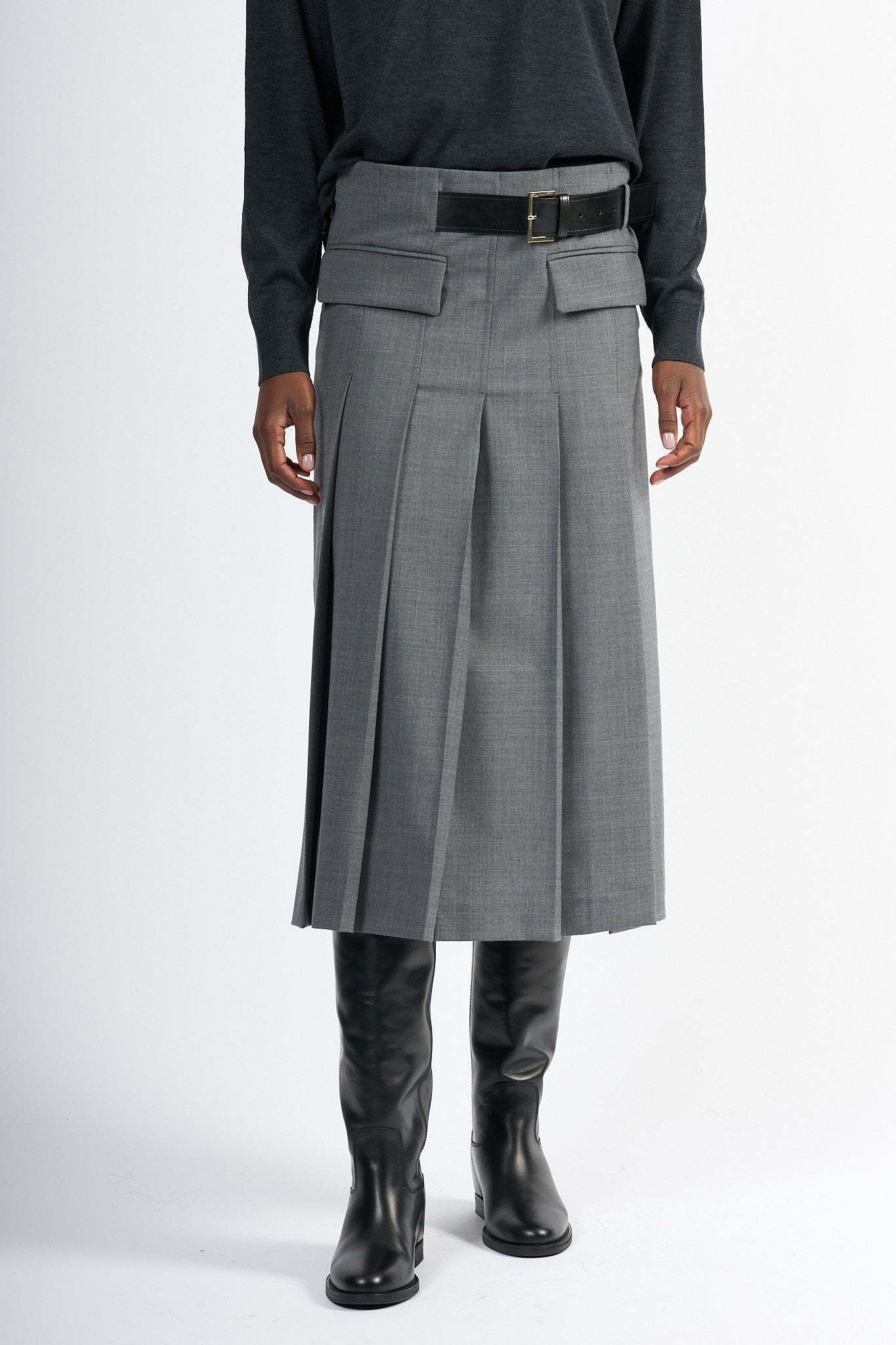 Semicouture Gonna Tracy A Pieghe Grigio Donna-3