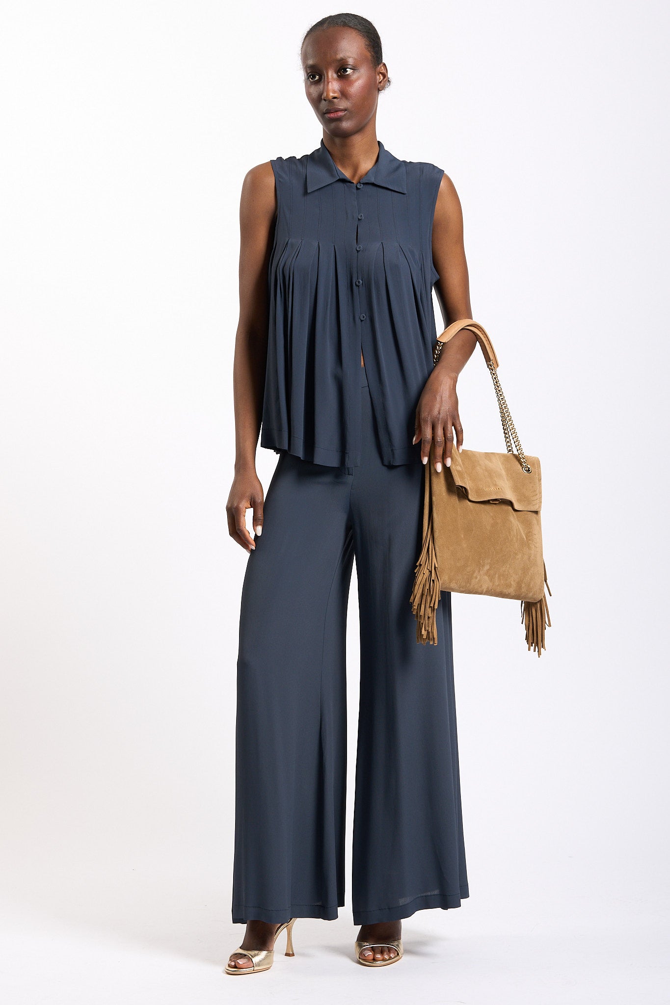 Semicouture Pantalone Avril Misto Seta Blu Donna-2