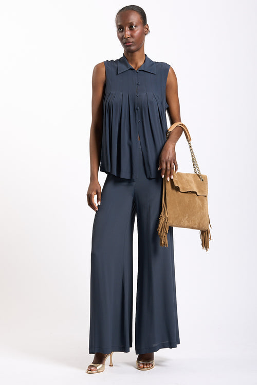 Semicouture Pantalone Avril Misto Seta Blu Donna-2