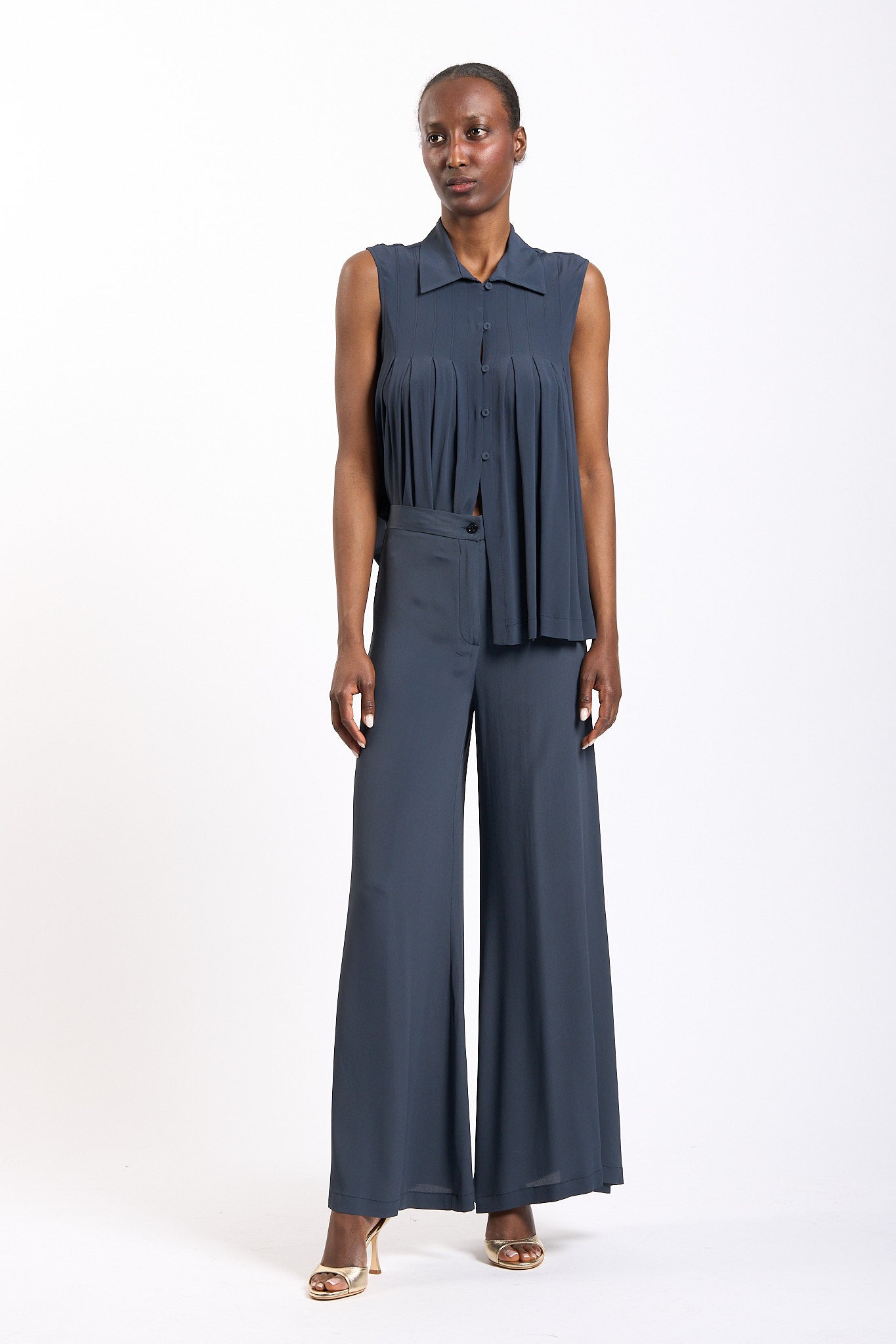 Semicouture Pantalone Avril Misto Seta Blu Donna-7