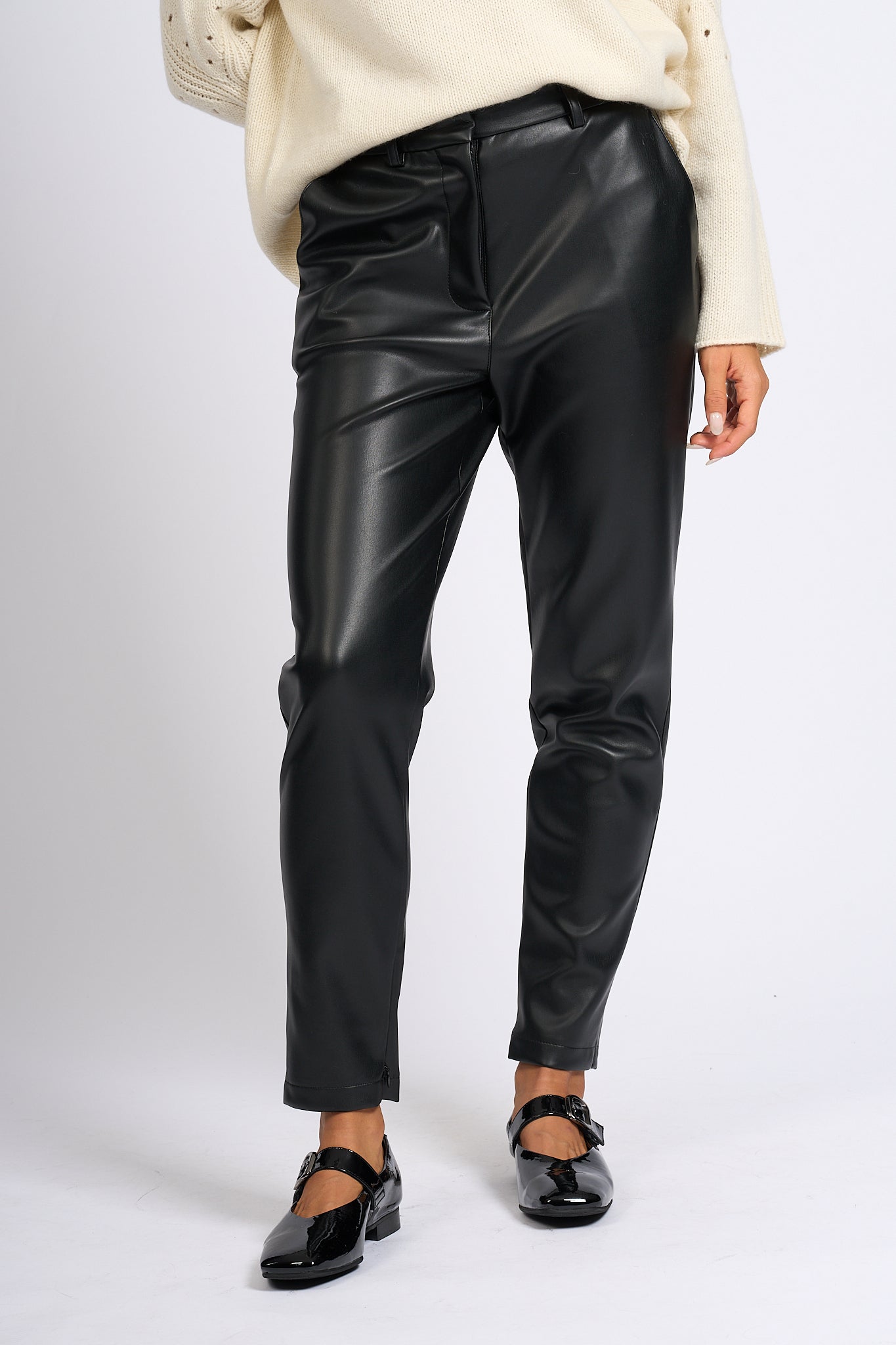 Semicouture Black Faux Leather Pants Women-1