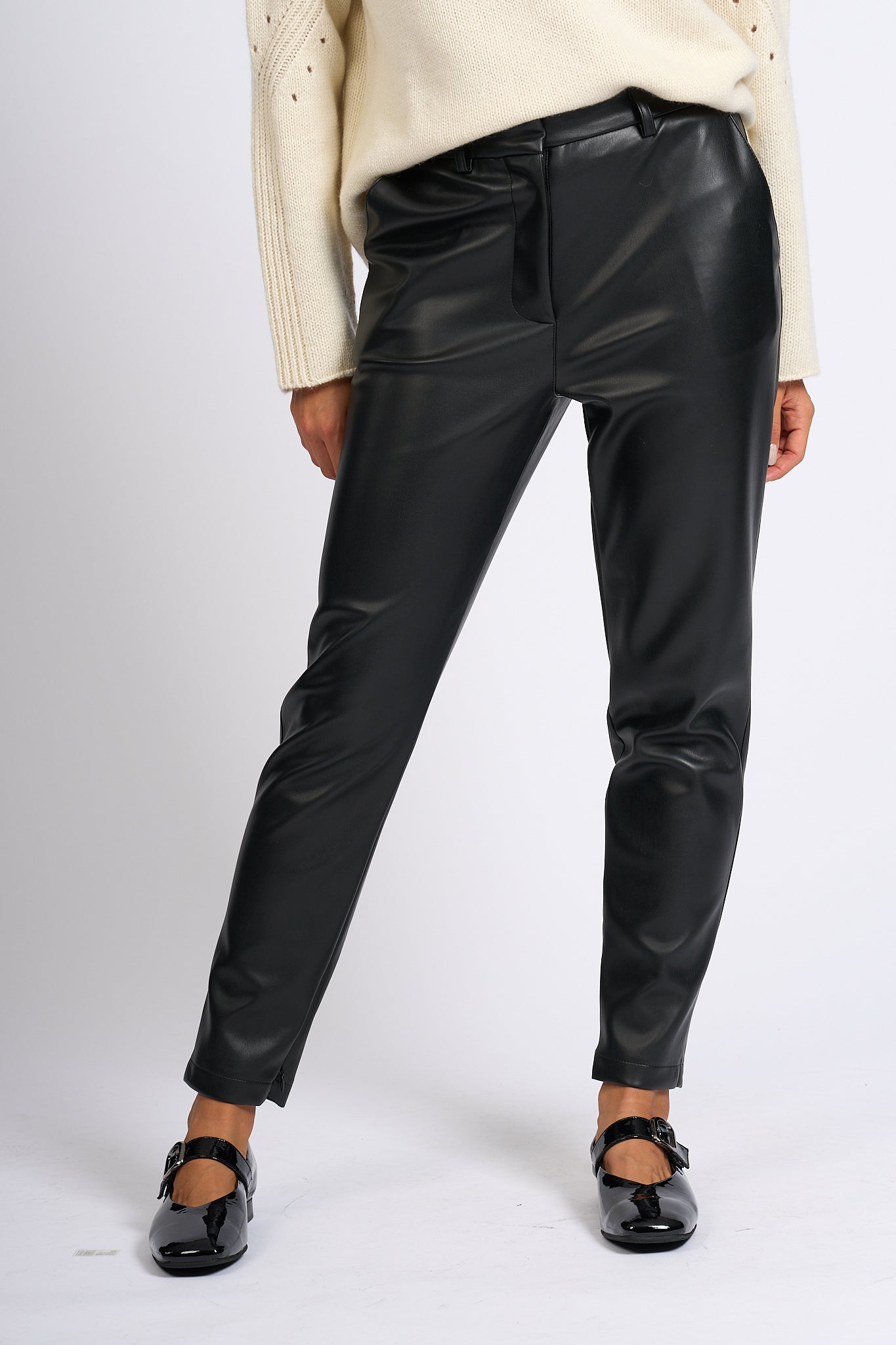 Semicouture Black Faux Leather Pants Women-4