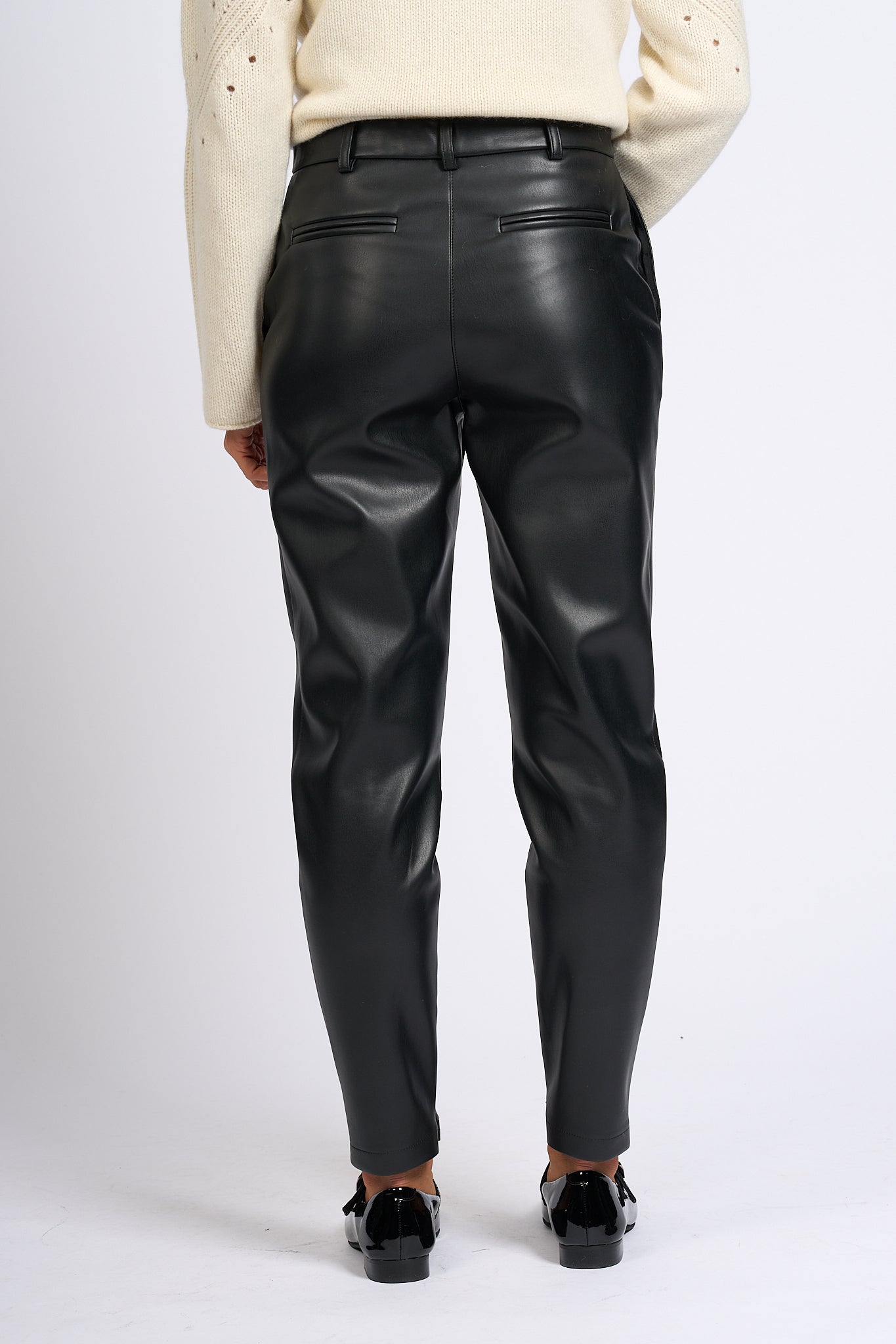 Semicouture Black Faux Leather Pants Women-6