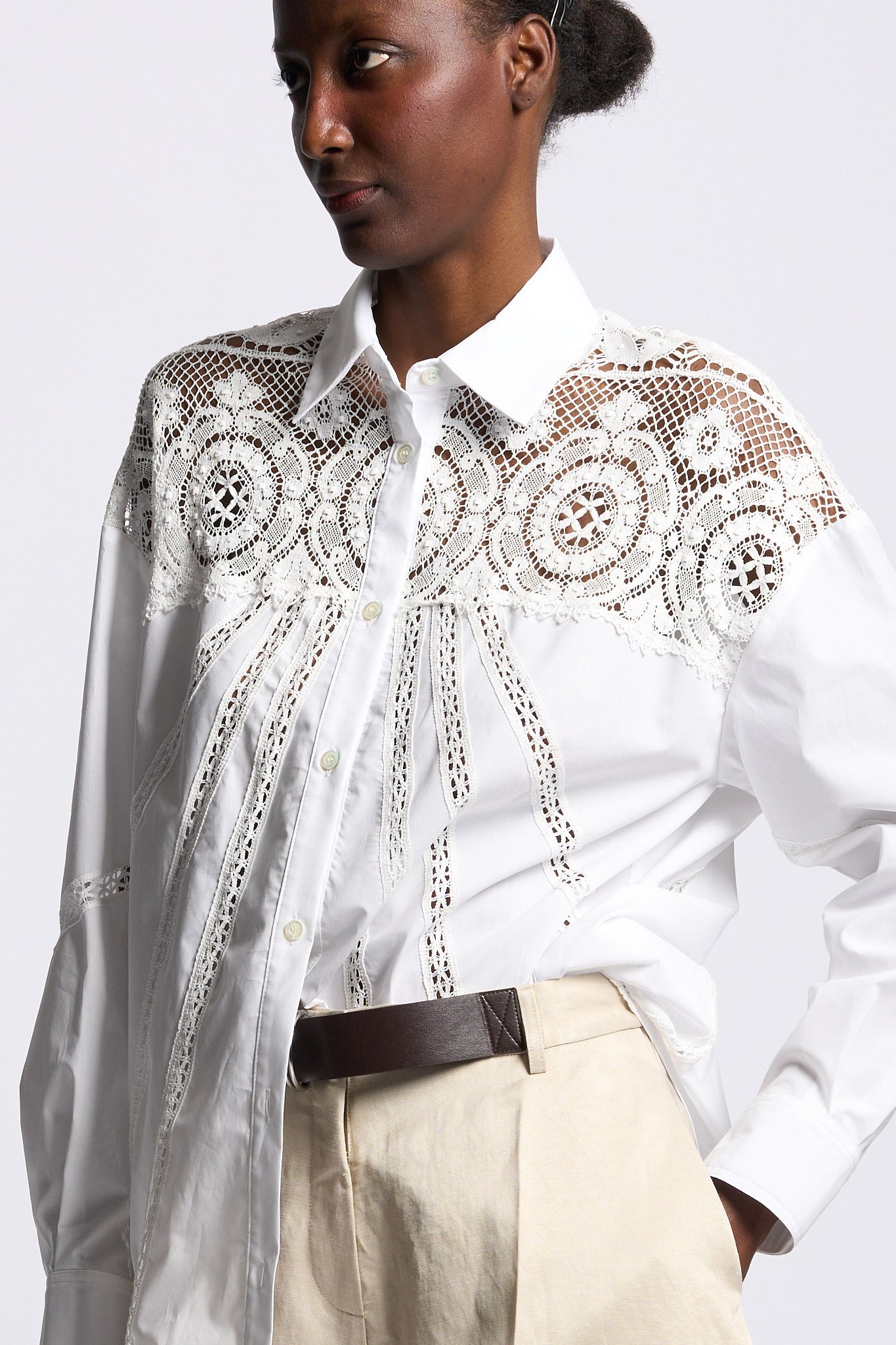 Semicouture Camicia Jessika Pizzo Bianco Donna-4