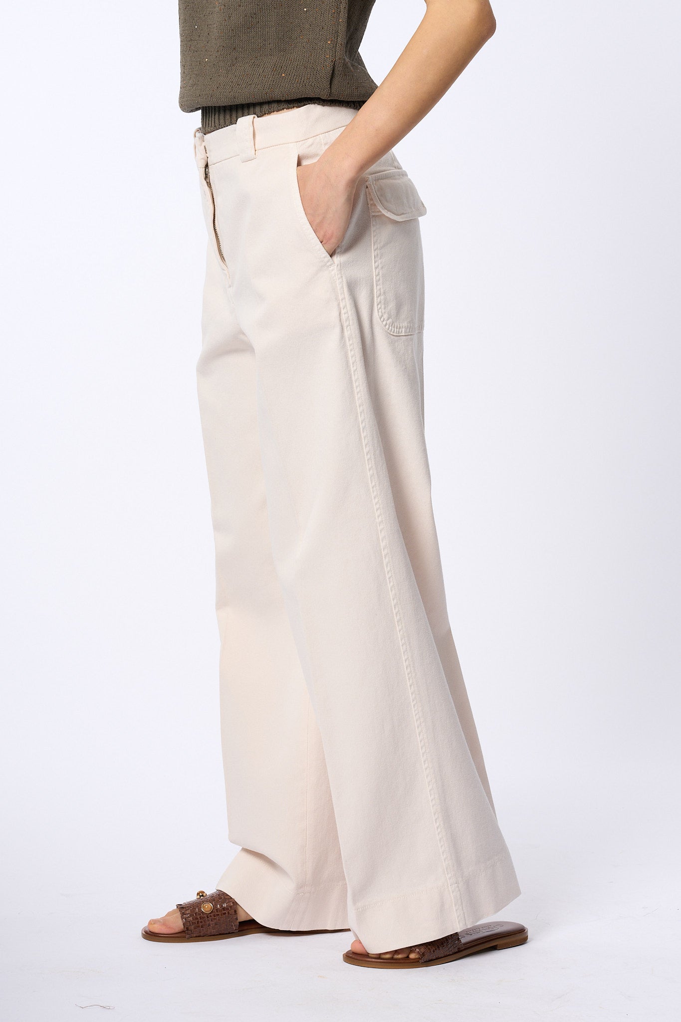 Slowear Pantalone Elys Tasche A Toppa Avorio Donna-1