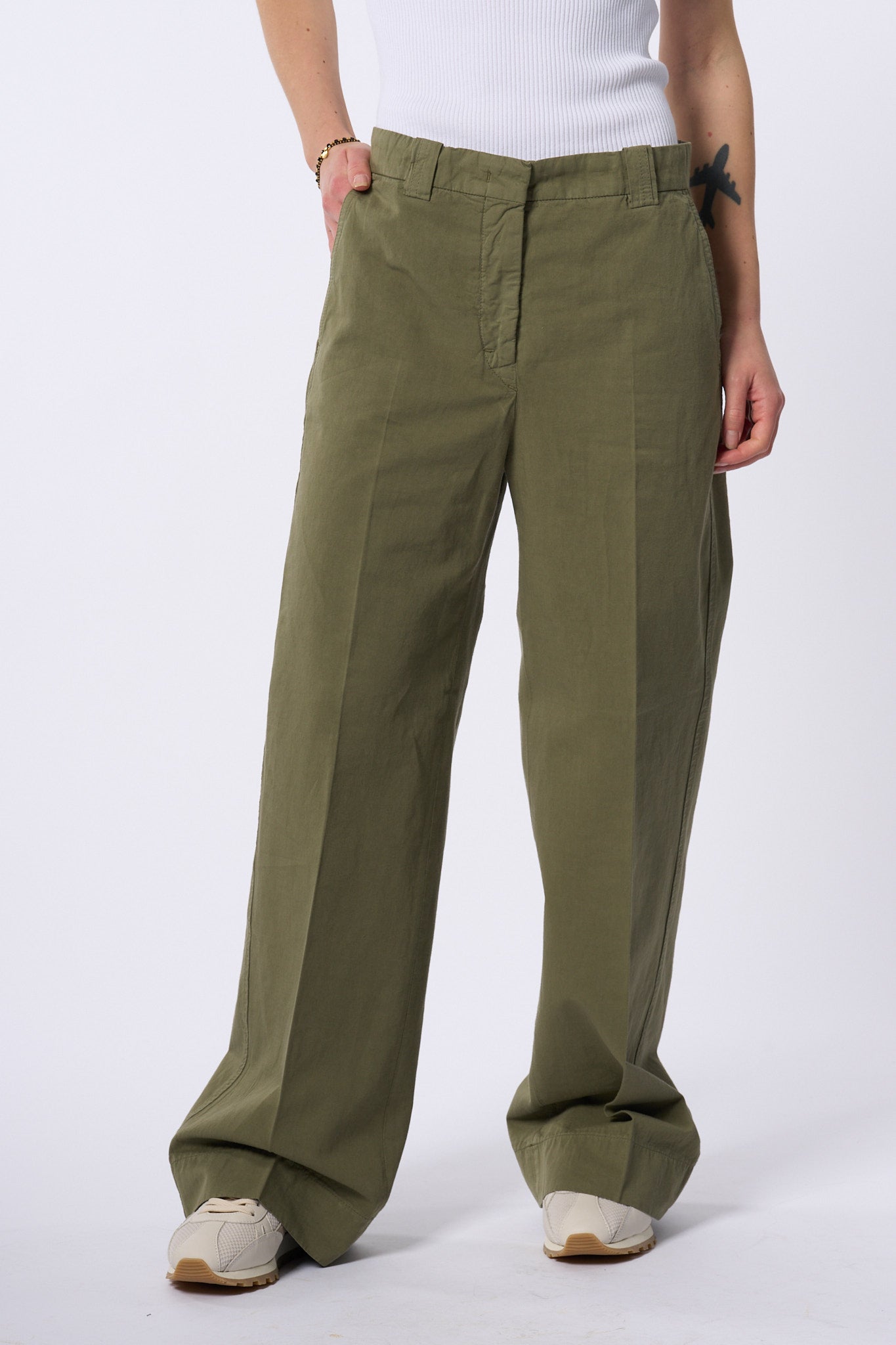 Slowear Pantalone Elys Tasche A Toppa Verde Donna-1