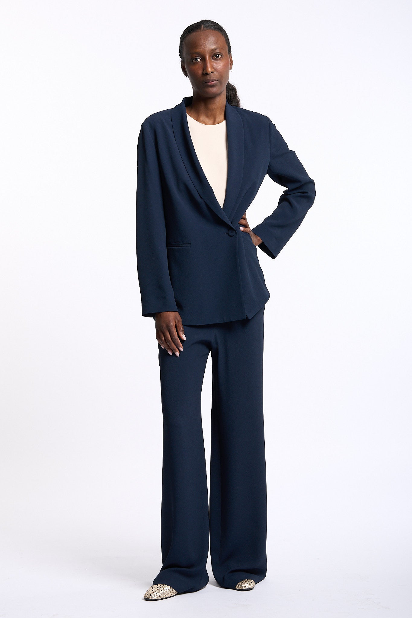 Slowear Pantalone Ivy in Crepe Blu Donna-3