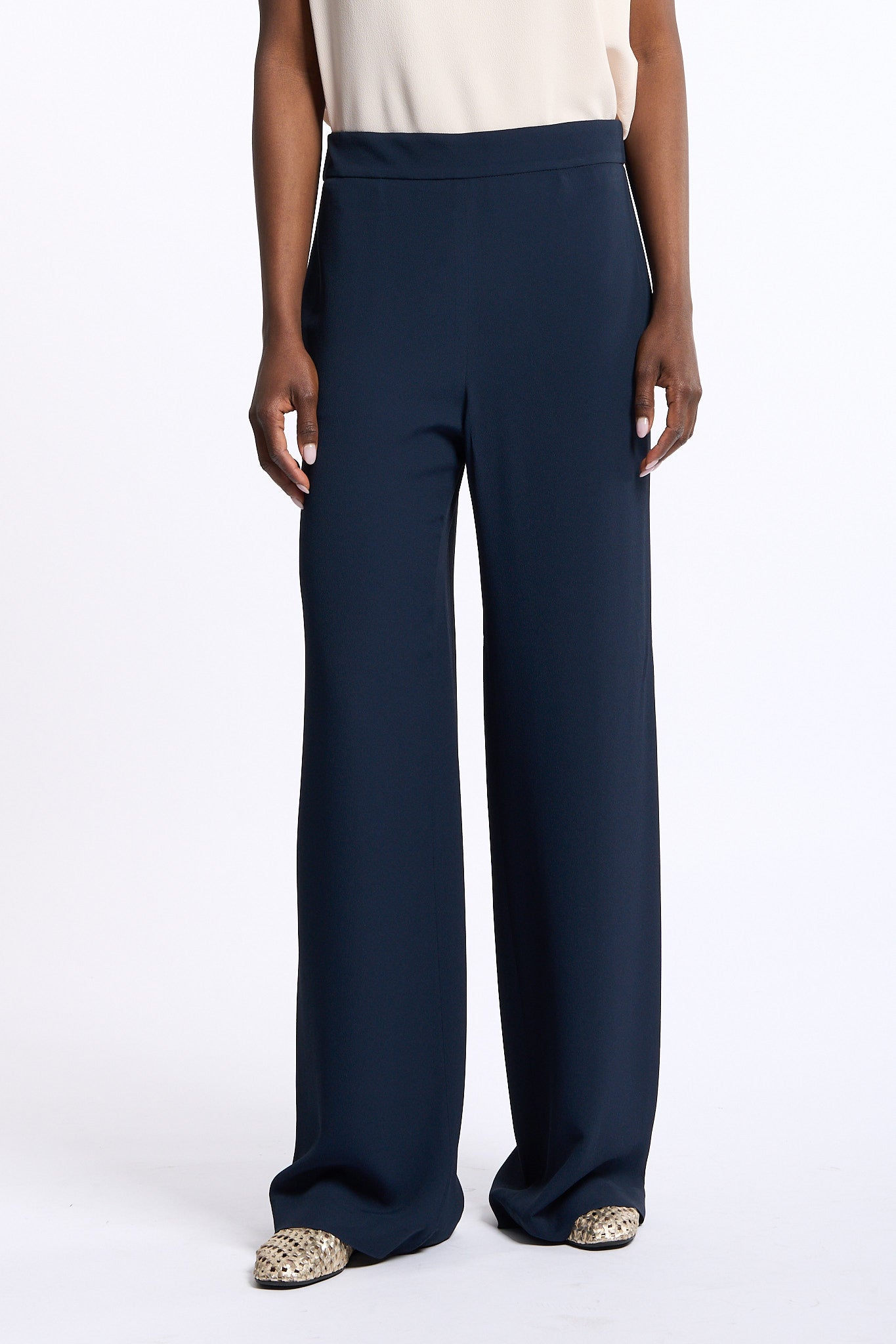 Slowear Pantalone Ivy in Crepe Blu Donna-1