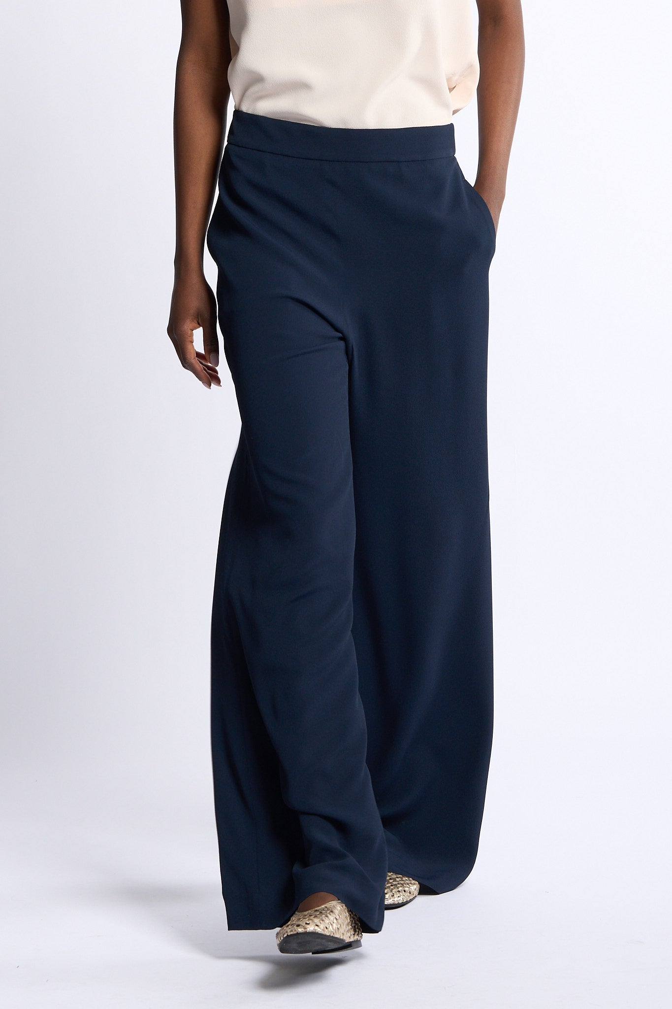Slowear Pantalone Ivy in Crepe Blu Donna-4