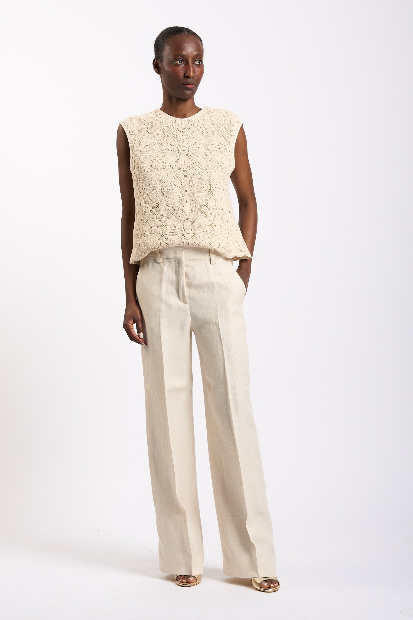 Slowear Pantalone Neera Lino Avorio Donna-2