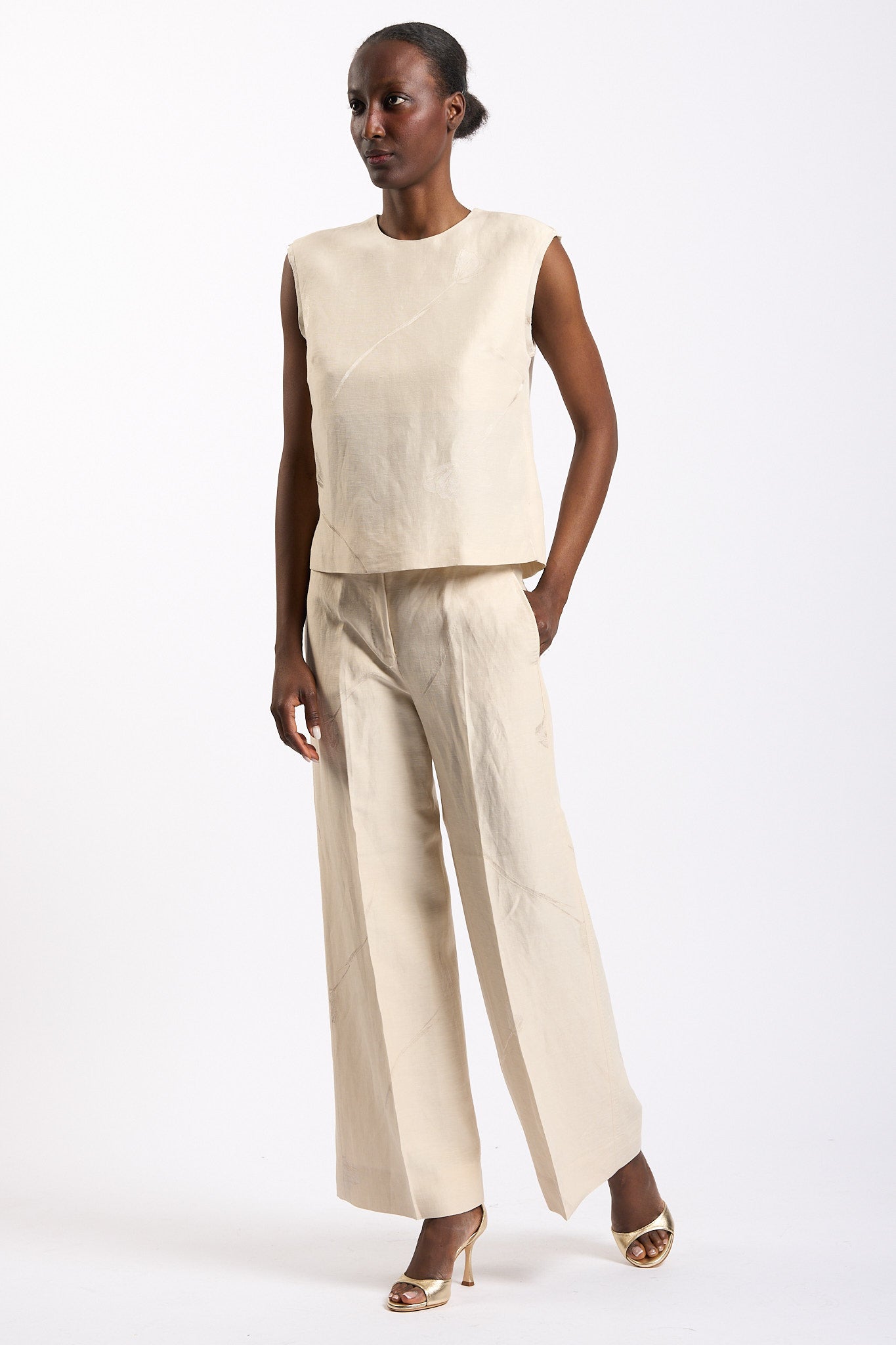 Slowear Pantalone Tina con Fiore Champagne Donna-3