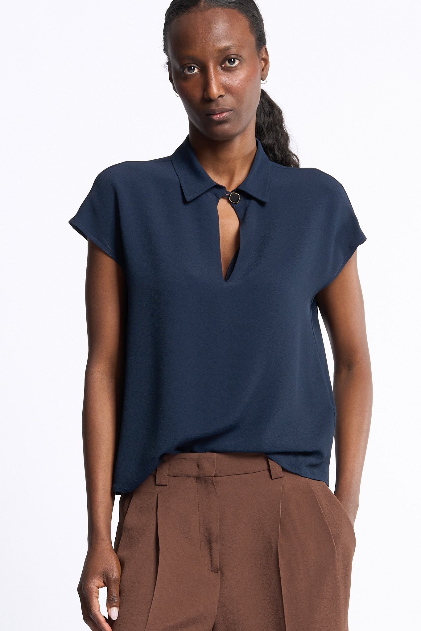 Slowear Polo Anna in Crepe Blu Donna-1