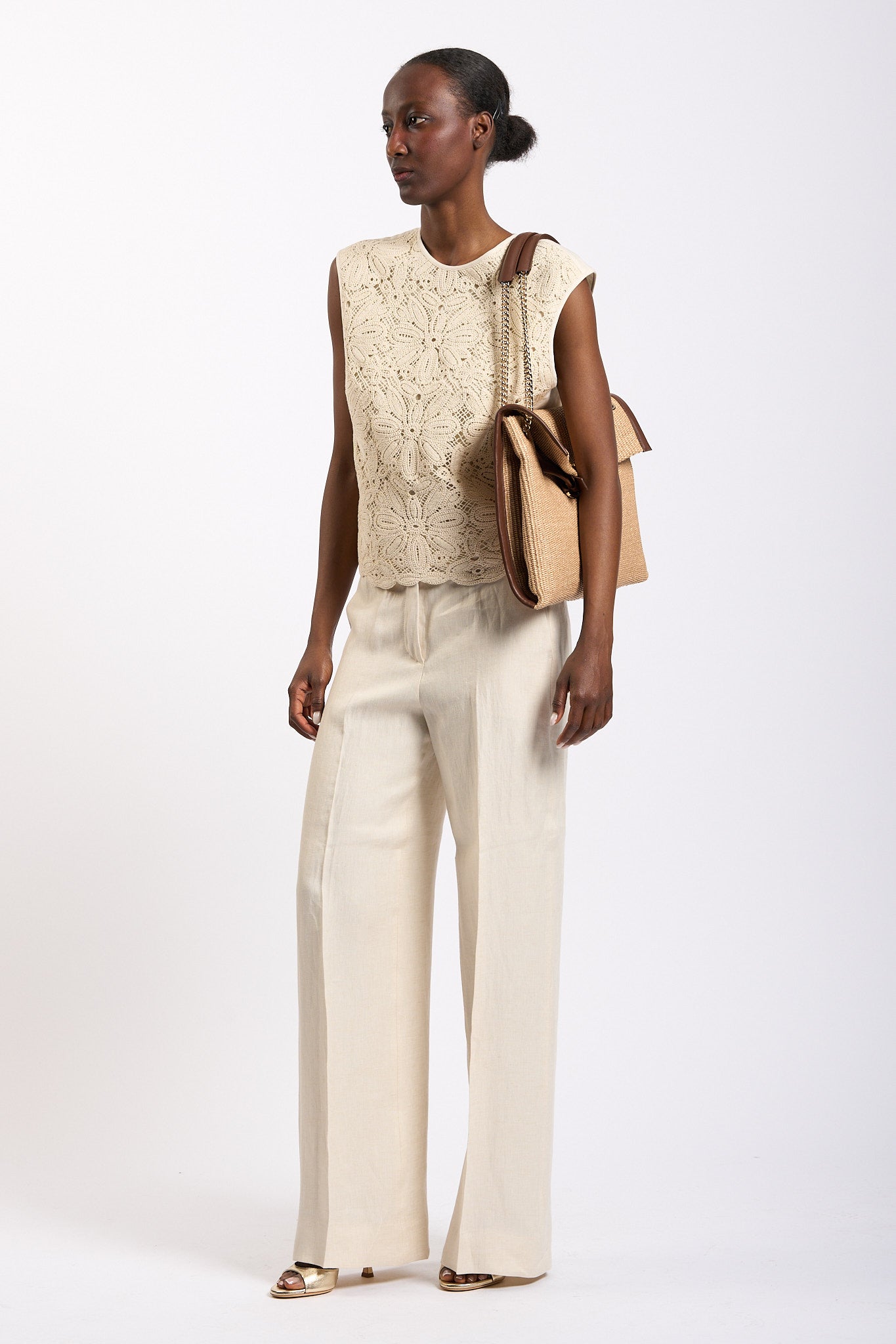Slowear Top Edith Macrame' Avorio Donna-3