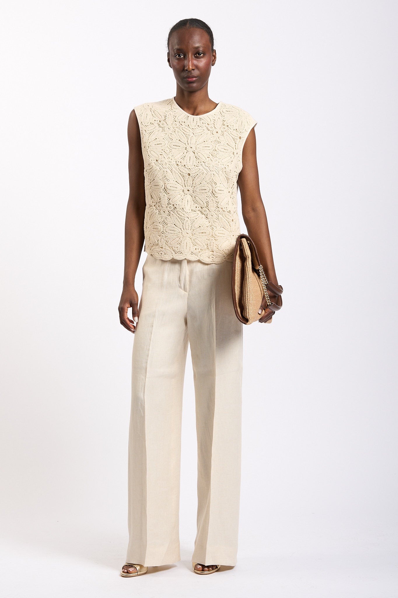 Slowear Top Edith Macrame' Avorio Donna-7
