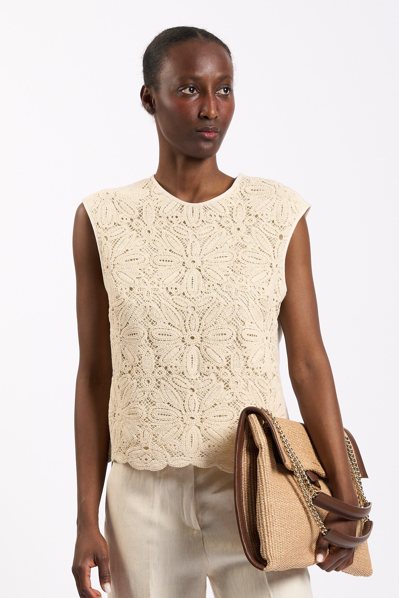Slowear Top Edith Macrame' Avorio Donna-1