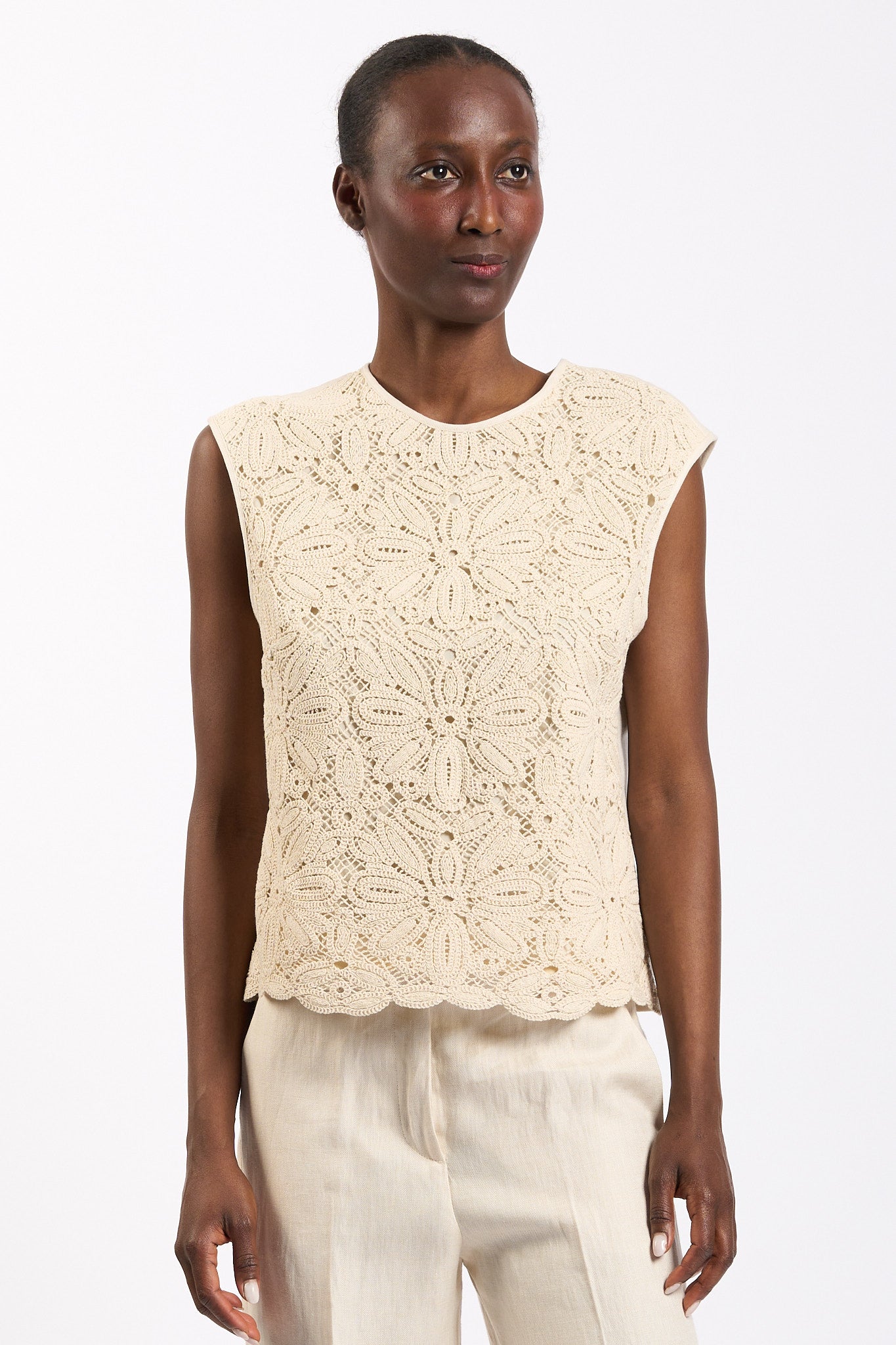 Slowear Top Edith Macrame' Avorio Donna-4
