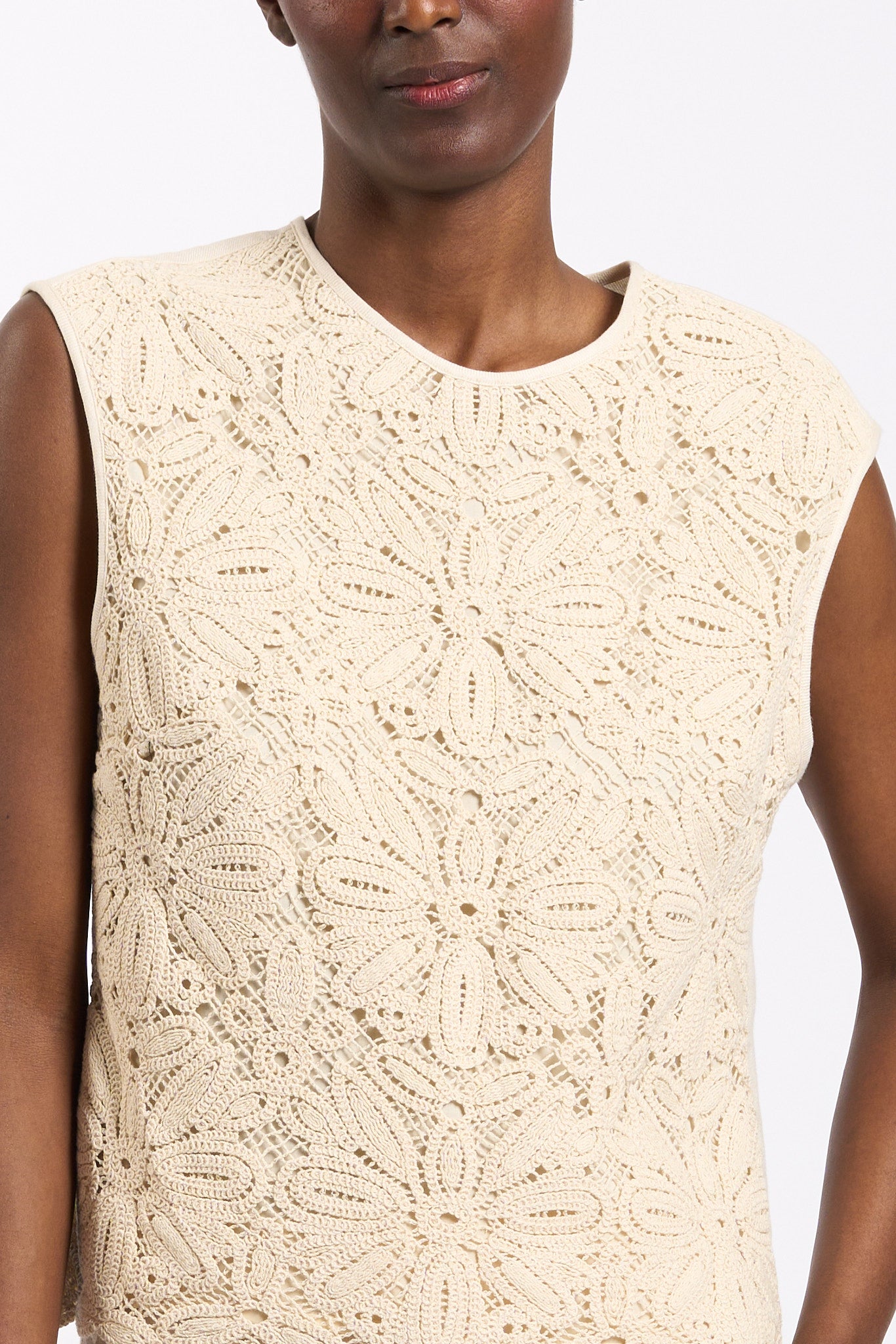 Slowear Top Edith Macrame' Avorio Donna-5