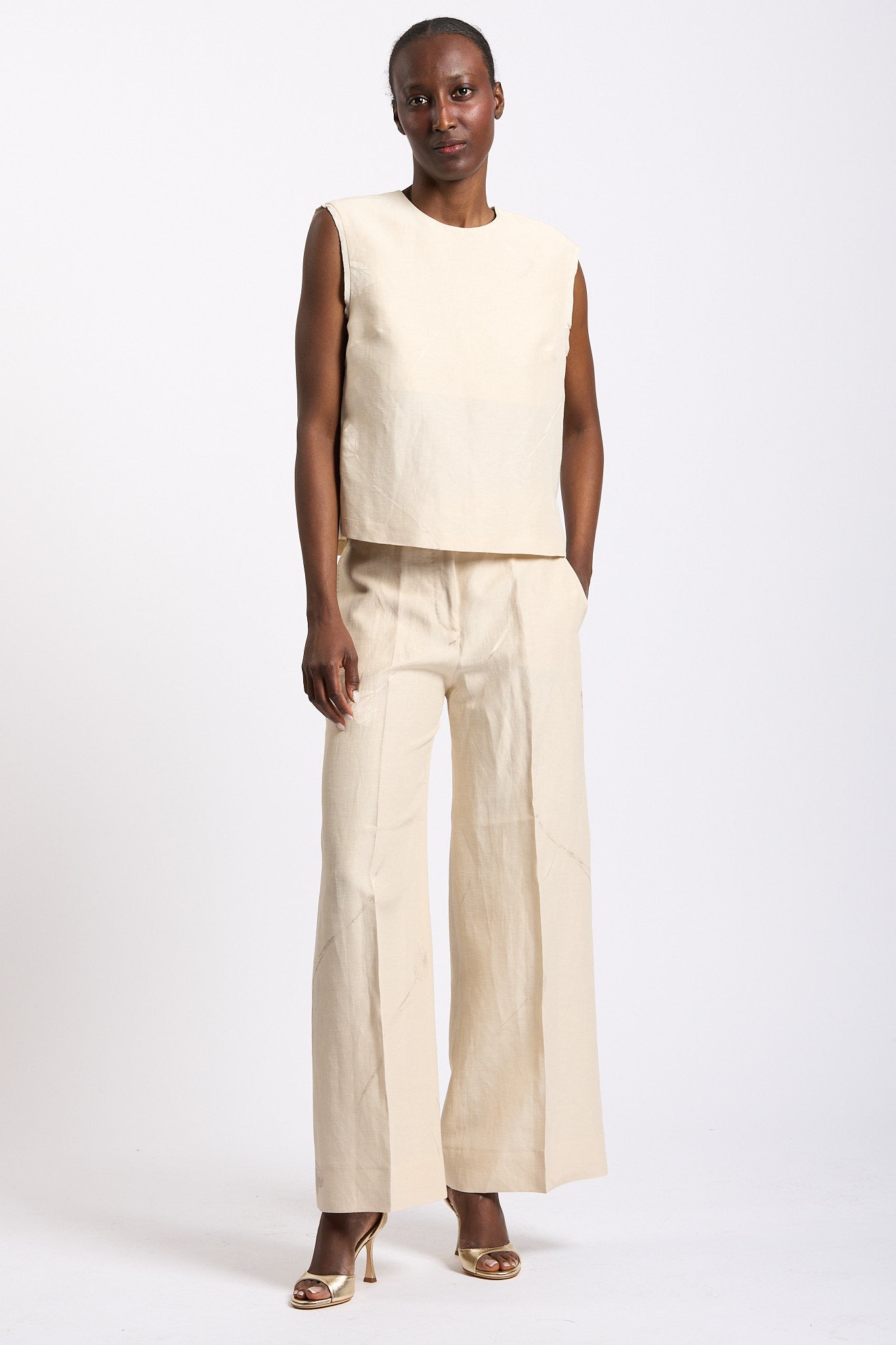 Slowear Pantalone Tina con Fiore Champagne Donna-5