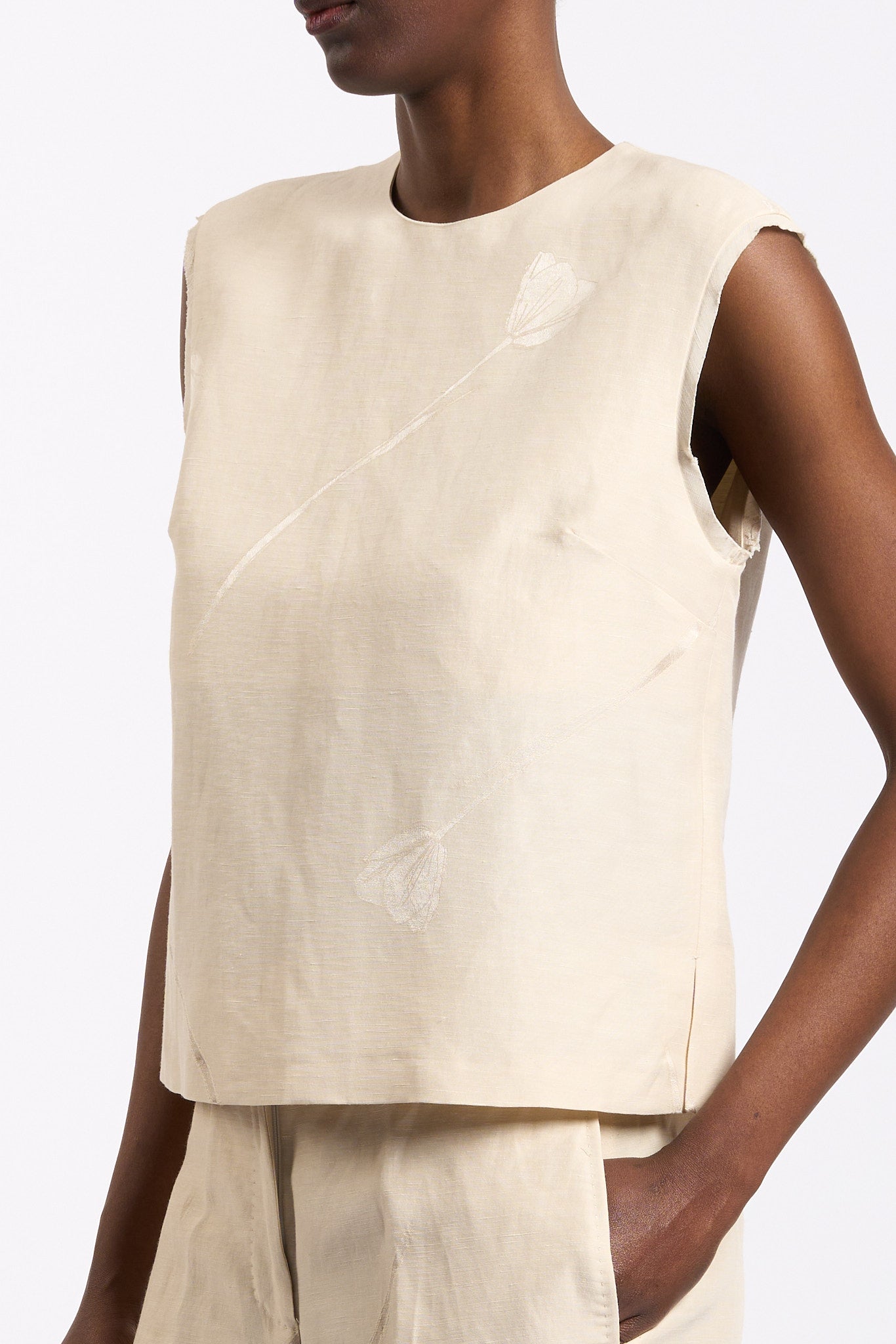 Slowear Top Edith con Fiore Champagne Donna-4