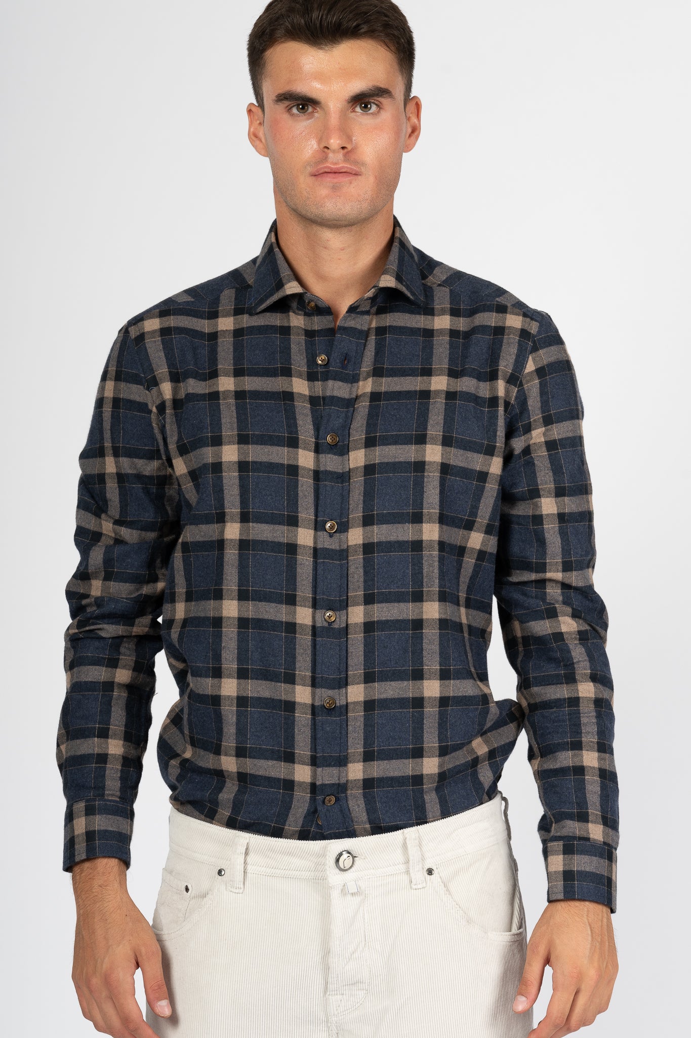Sonrisa Men's Blue/Beige Checked Flannel Shirt-1