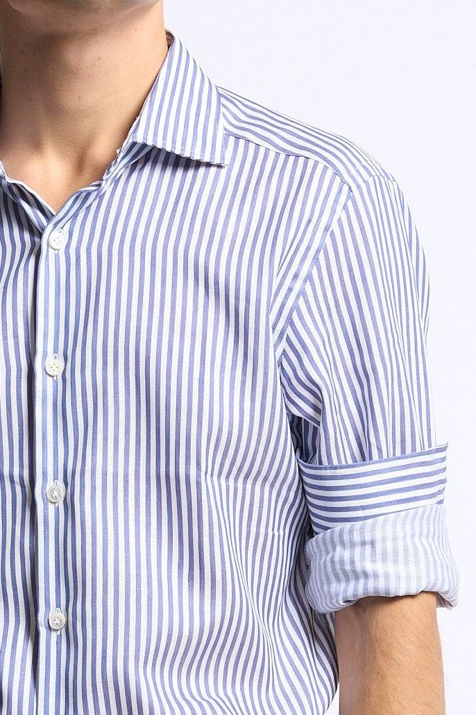 Sonrisa Camicia Misto Lino Riga Bianco/azzurro Uomo-3