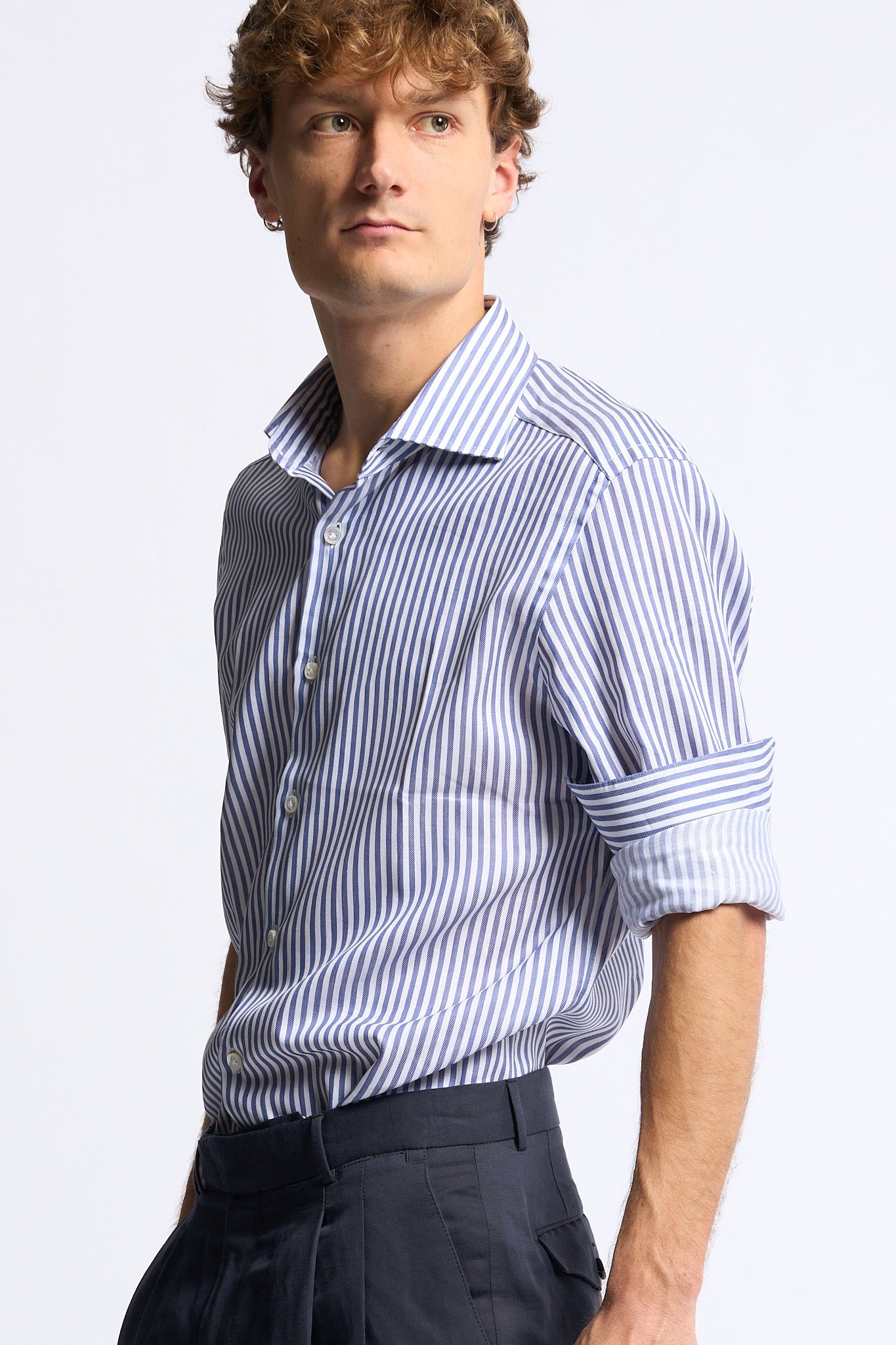 Sonrisa Camicia Misto Lino Riga Bianco/azzurro Uomo-4