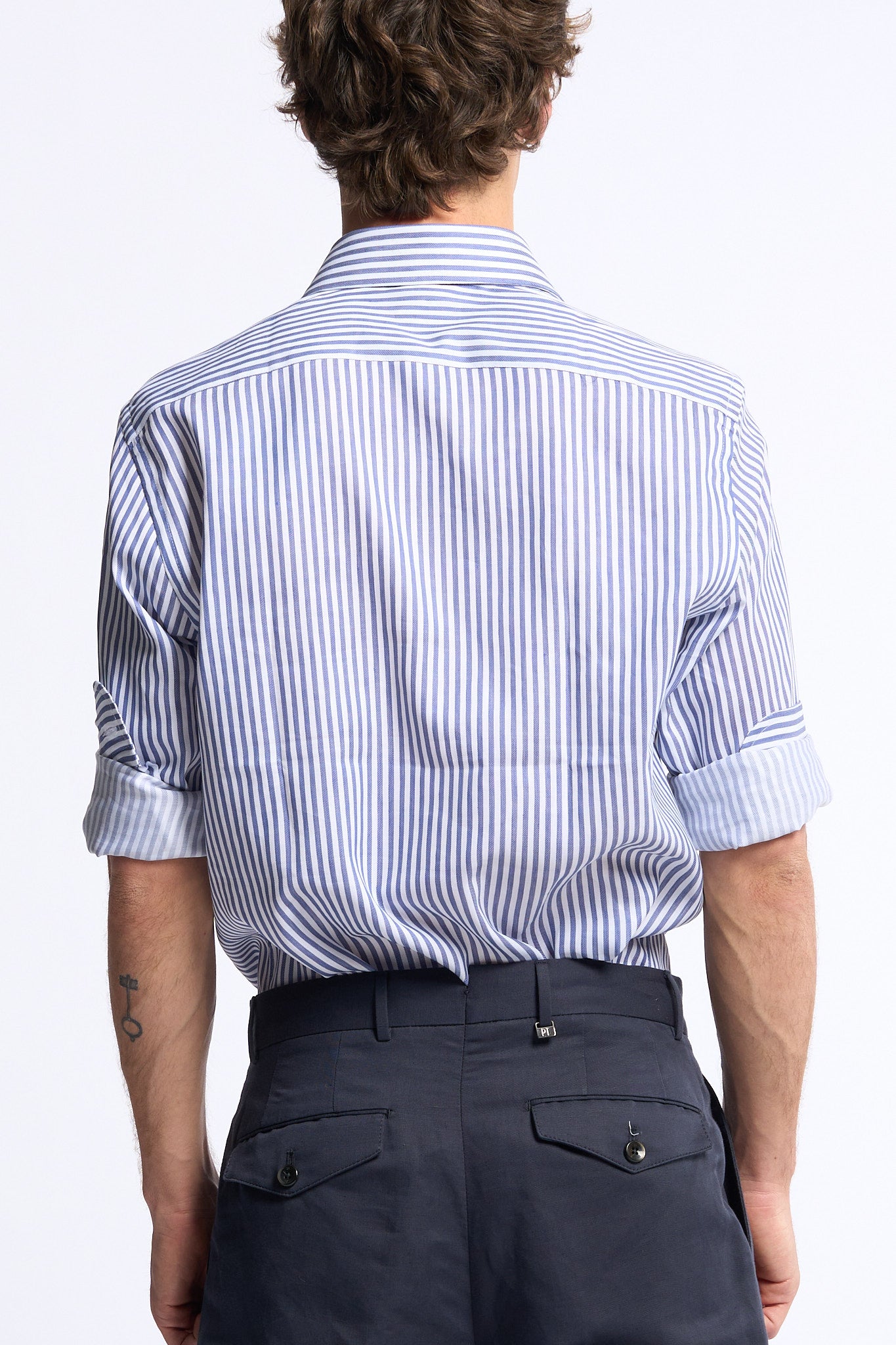 Sonrisa Camicia Misto Lino Riga Bianco/azzurro Uomo-5