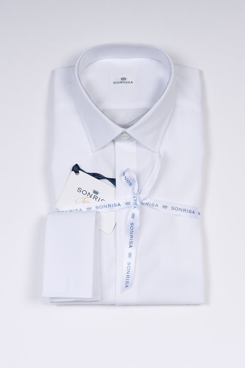 Sonrisa Camicia Polso Doppio Italiano Bianco Uomo