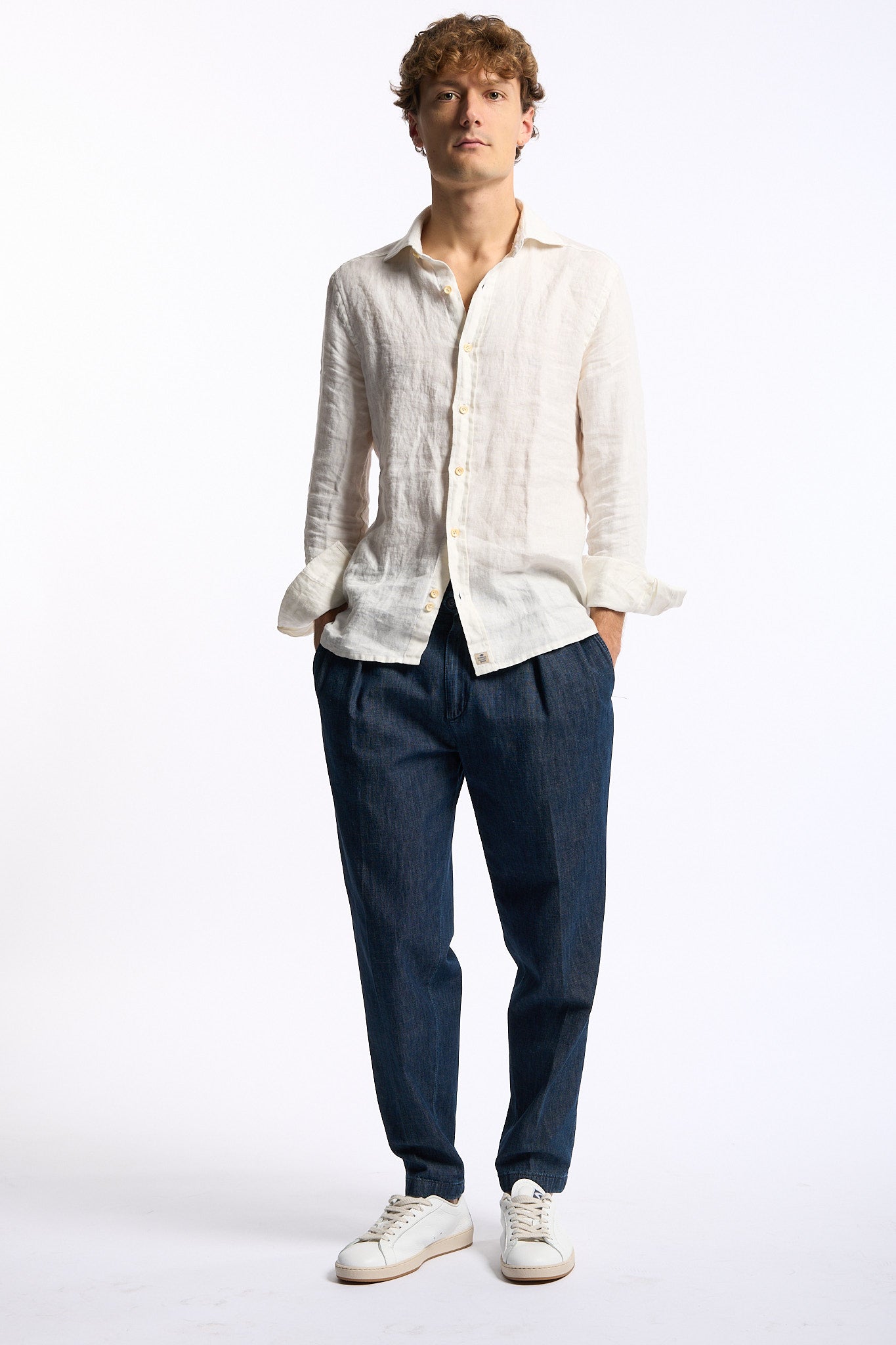 Sonrisa Camicia in Lino Off White Uomo-3