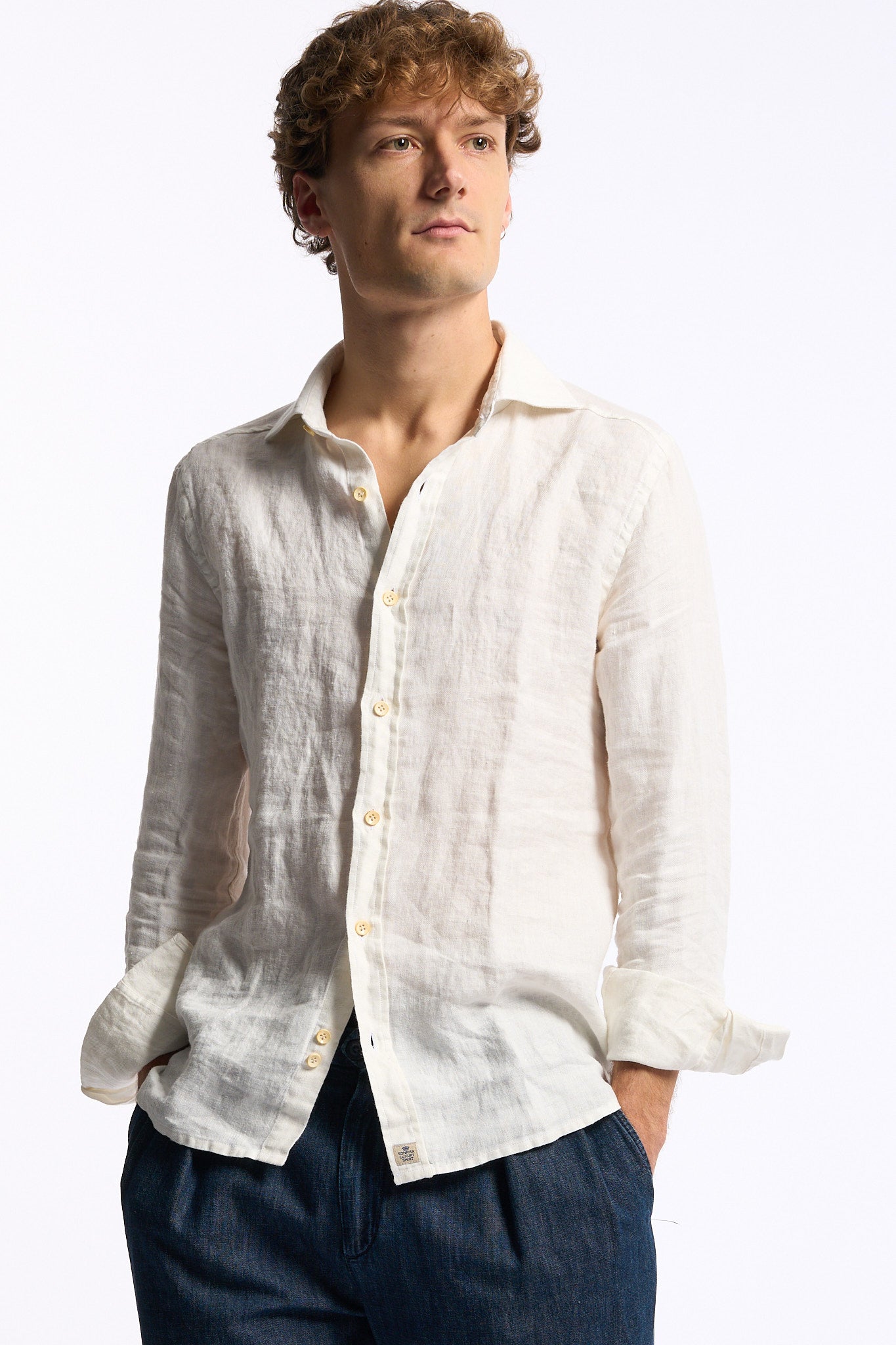 Sonrisa Camicia in Lino Off White Uomo-1