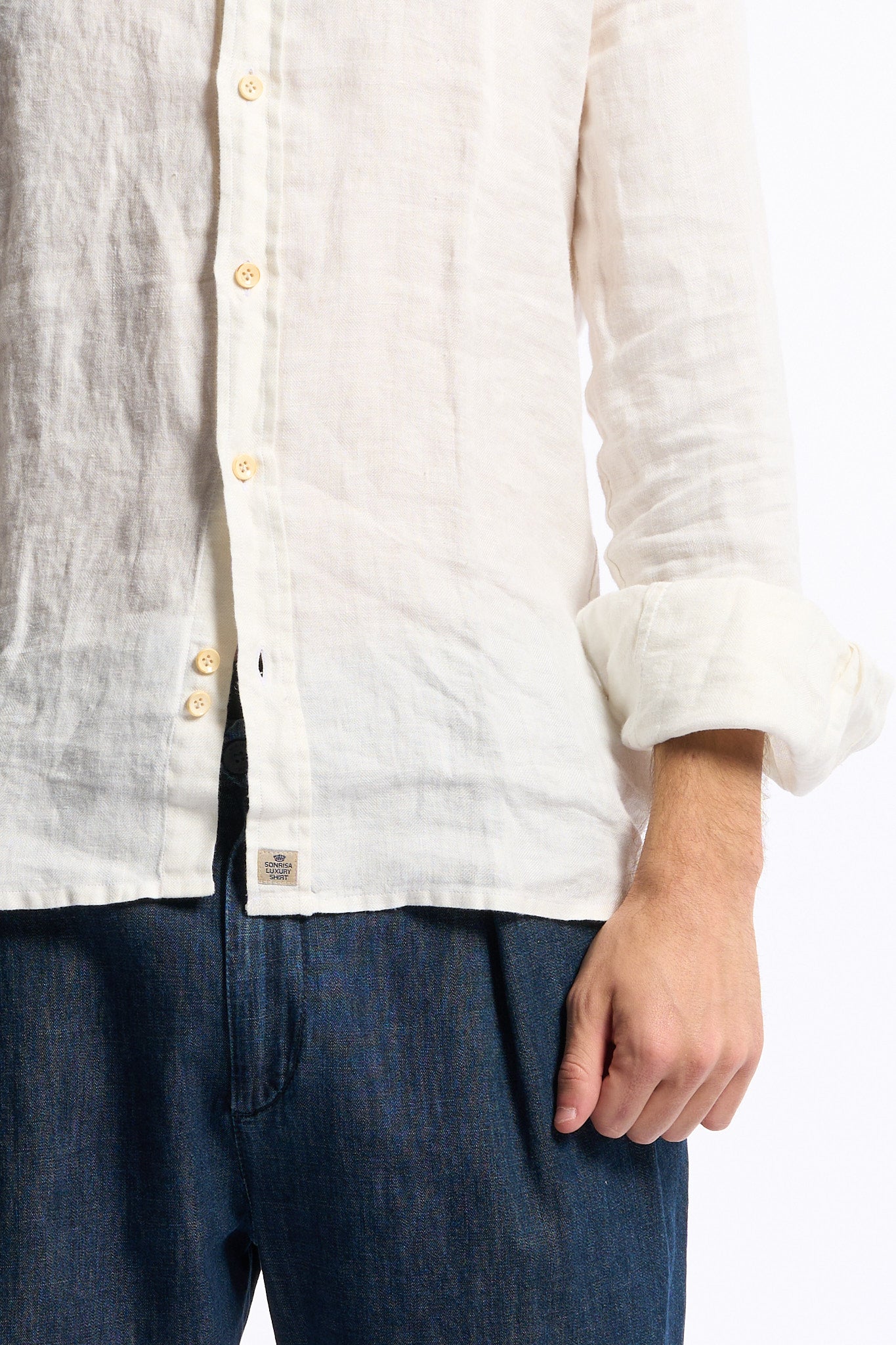 Sonrisa Camicia in Lino Off White Uomo-4