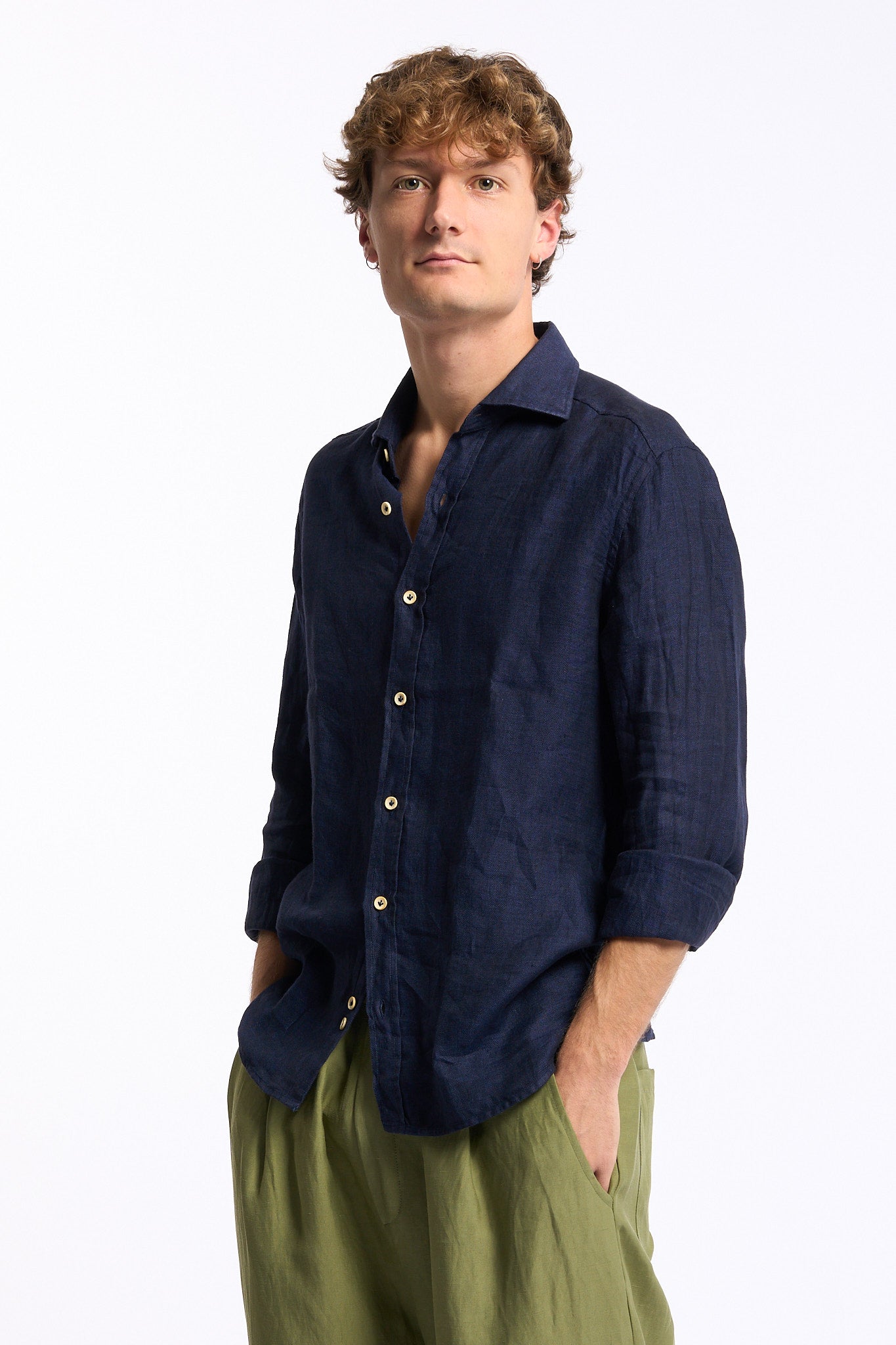 Sonrisa Camicia in Lino Blu Uomo-1
