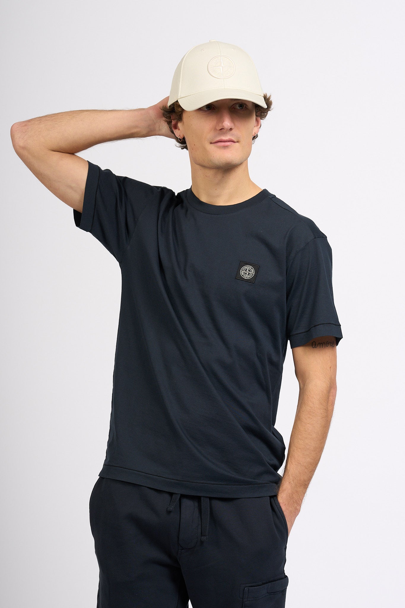 Stone Island Cappellino con Logo Ricamato Avorio Uomo-3