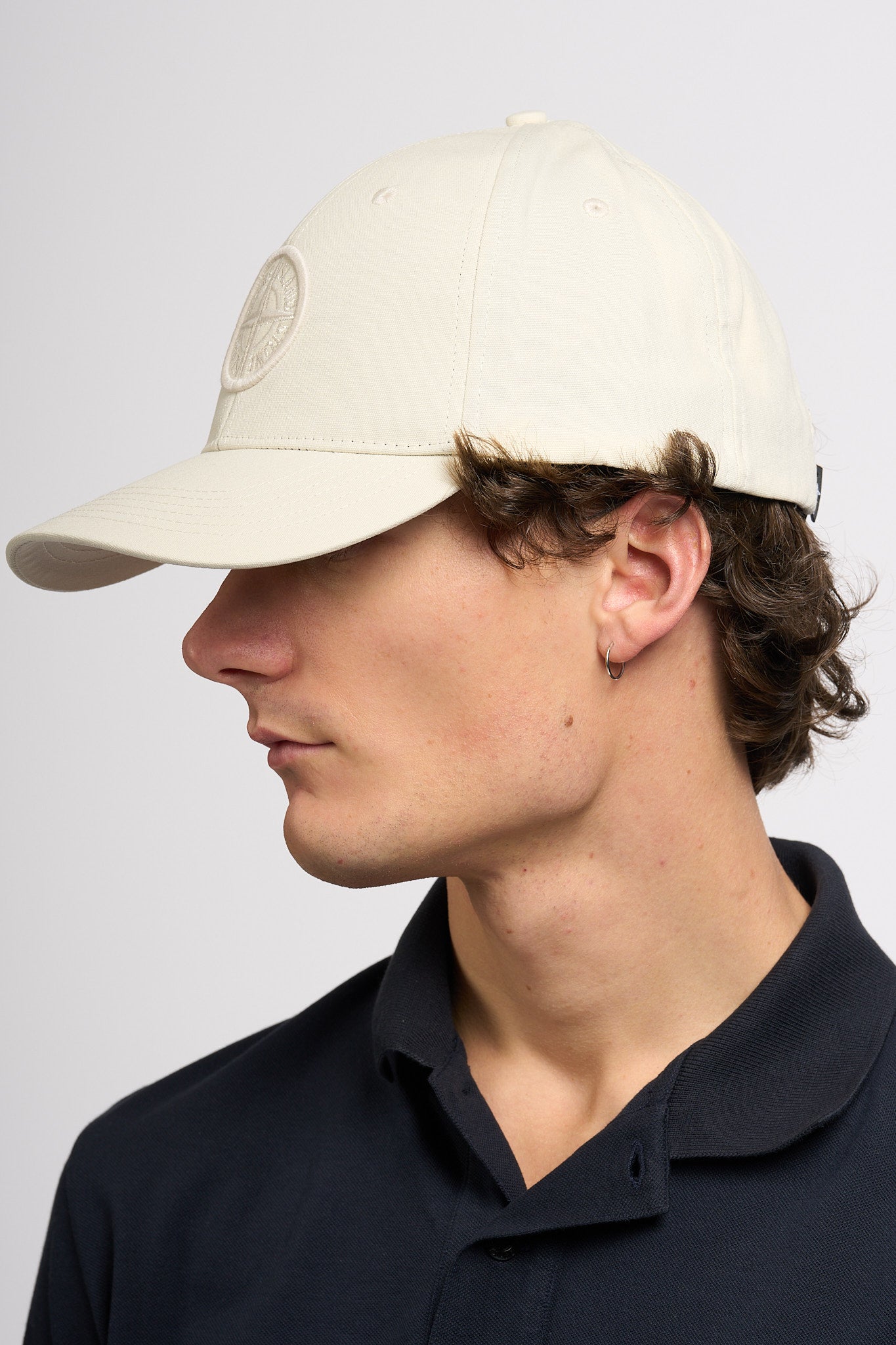 Stone Island Cappellino con Logo Ricamato Avorio Uomo-5