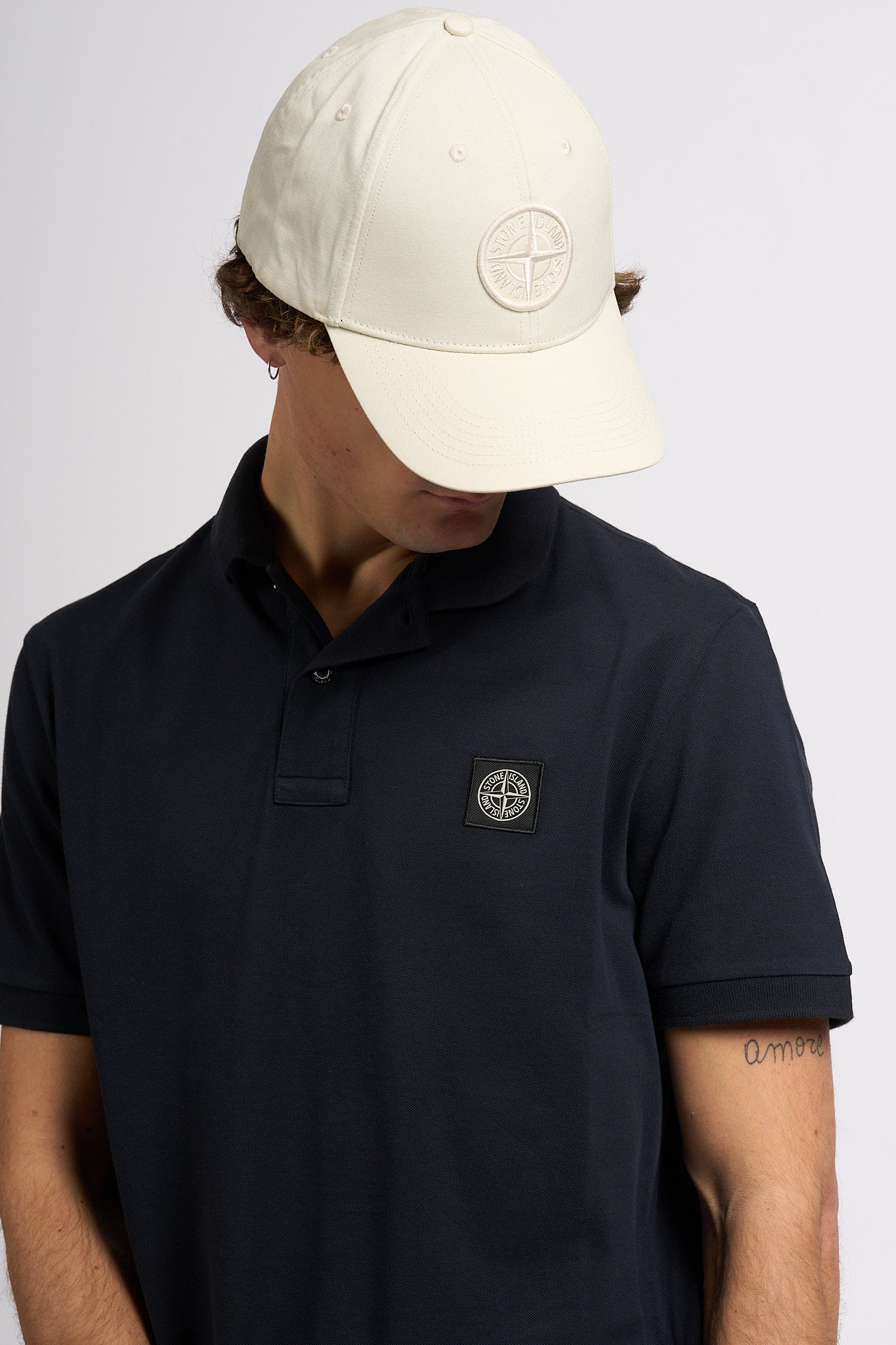Stone Island Cappellino con Logo Ricamato Avorio Uomo-6