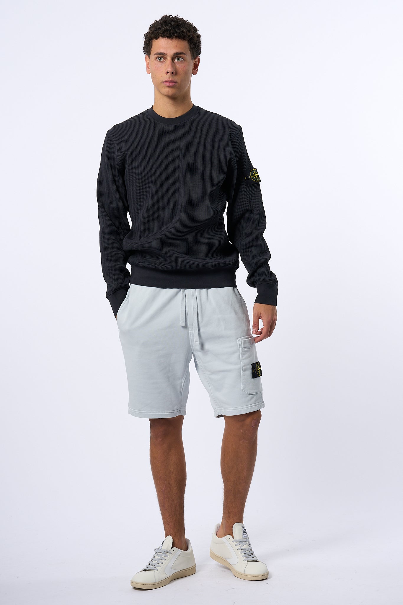 Stone Island Maglia Cotone Waffel Giro Blu Uomo-3