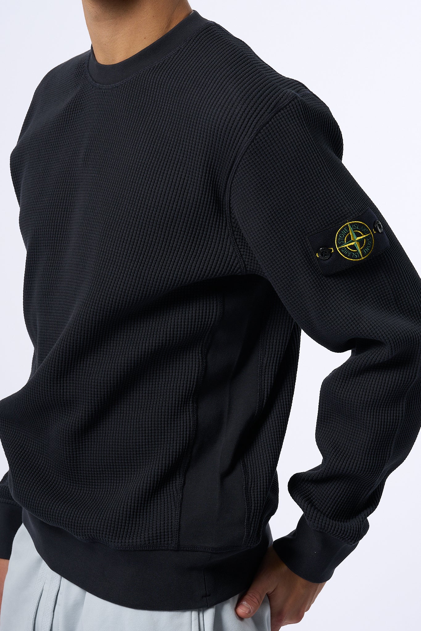 Stone Island Maglia Cotone Waffel Giro Blu Uomo-1