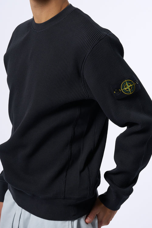 Stone Island Maglia Cotone Waffel Giro Blu Uomo