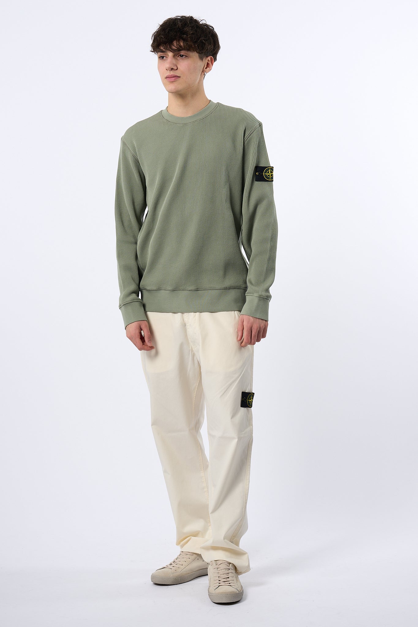 Stone Island Maglia Cotone Waffel Salvia Uomo-6