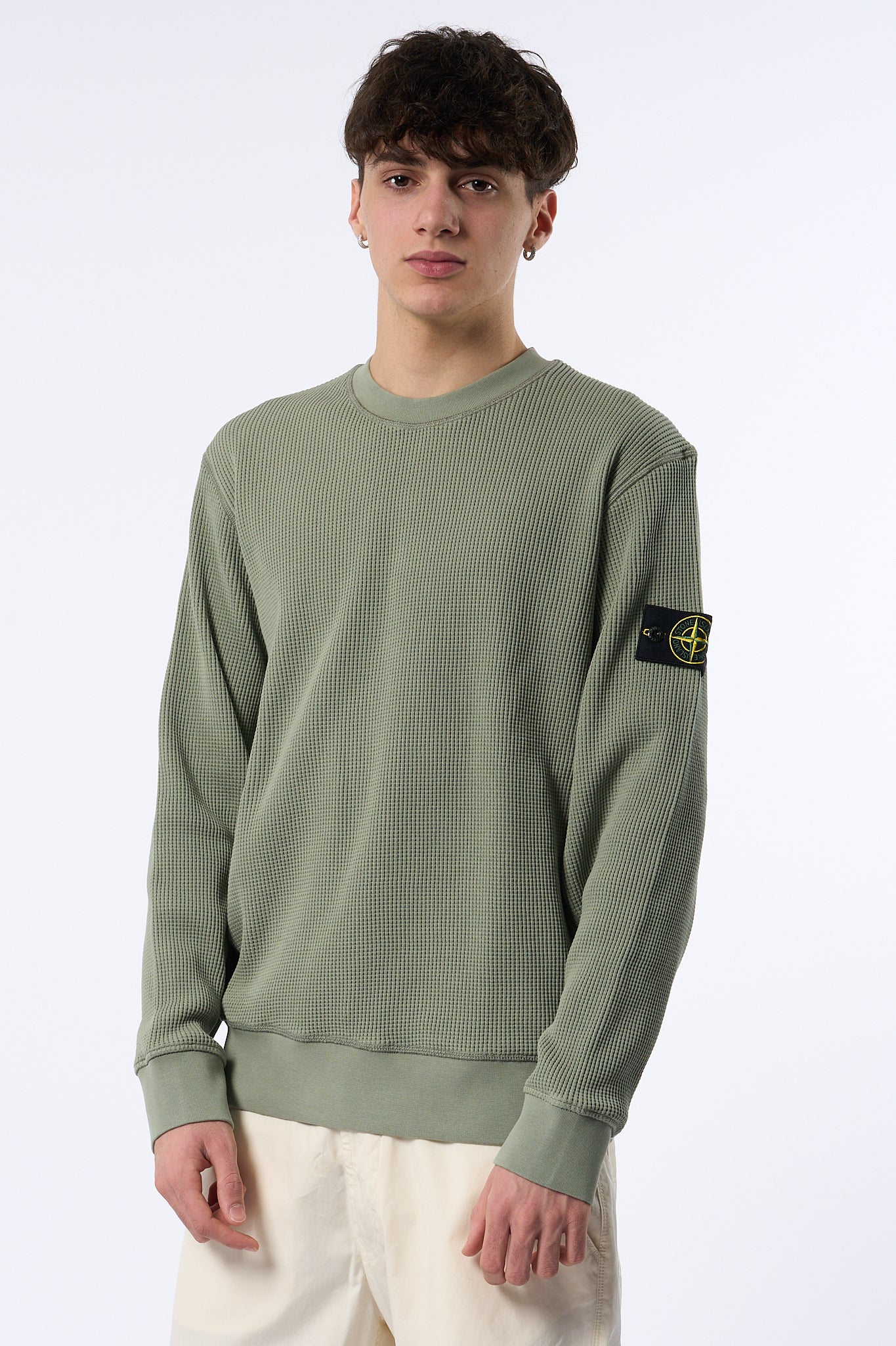 Stone Island Maglia Cotone Waffel Salvia Uomo-1