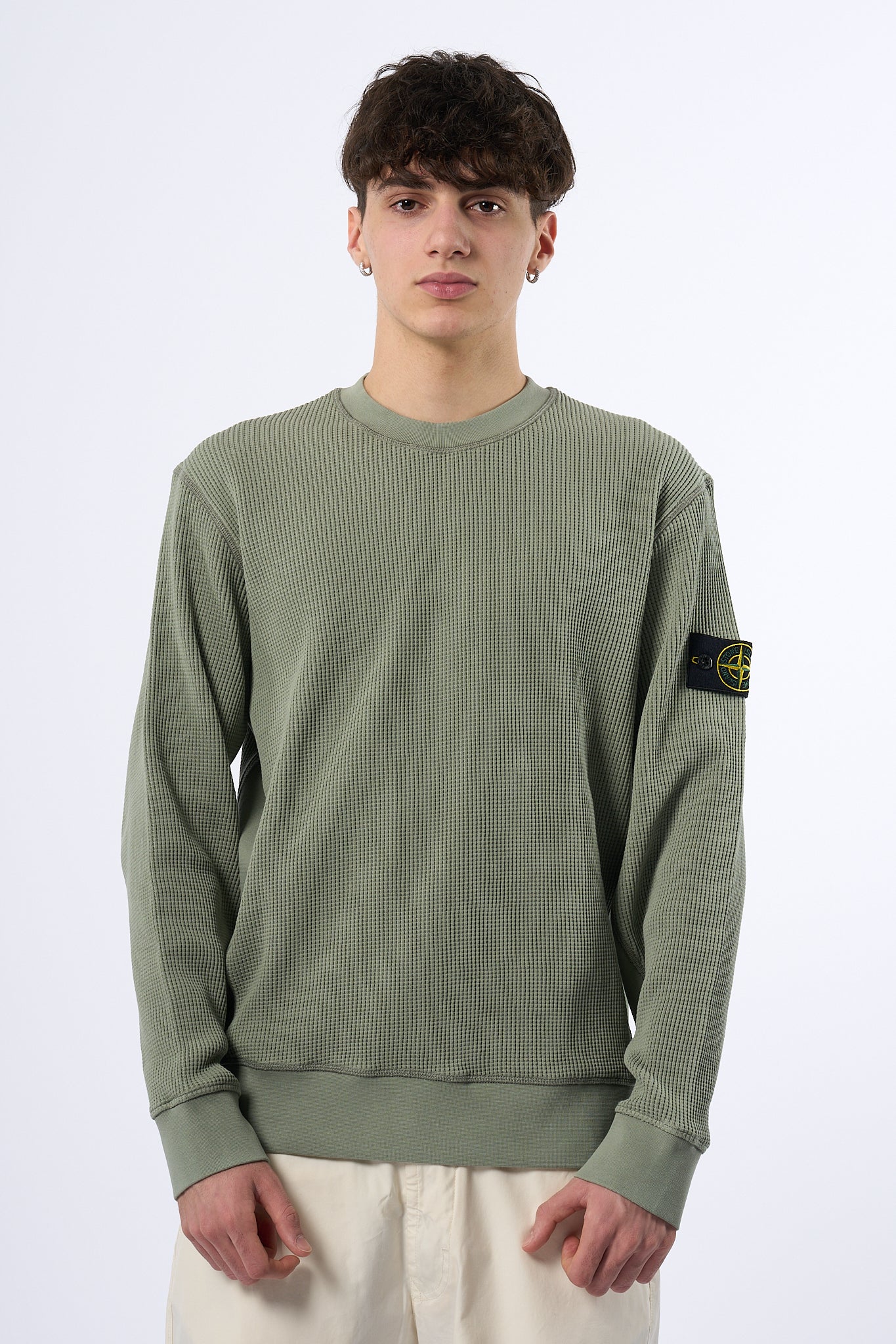 Stone Island Maglia Cotone Waffel Salvia Uomo-3