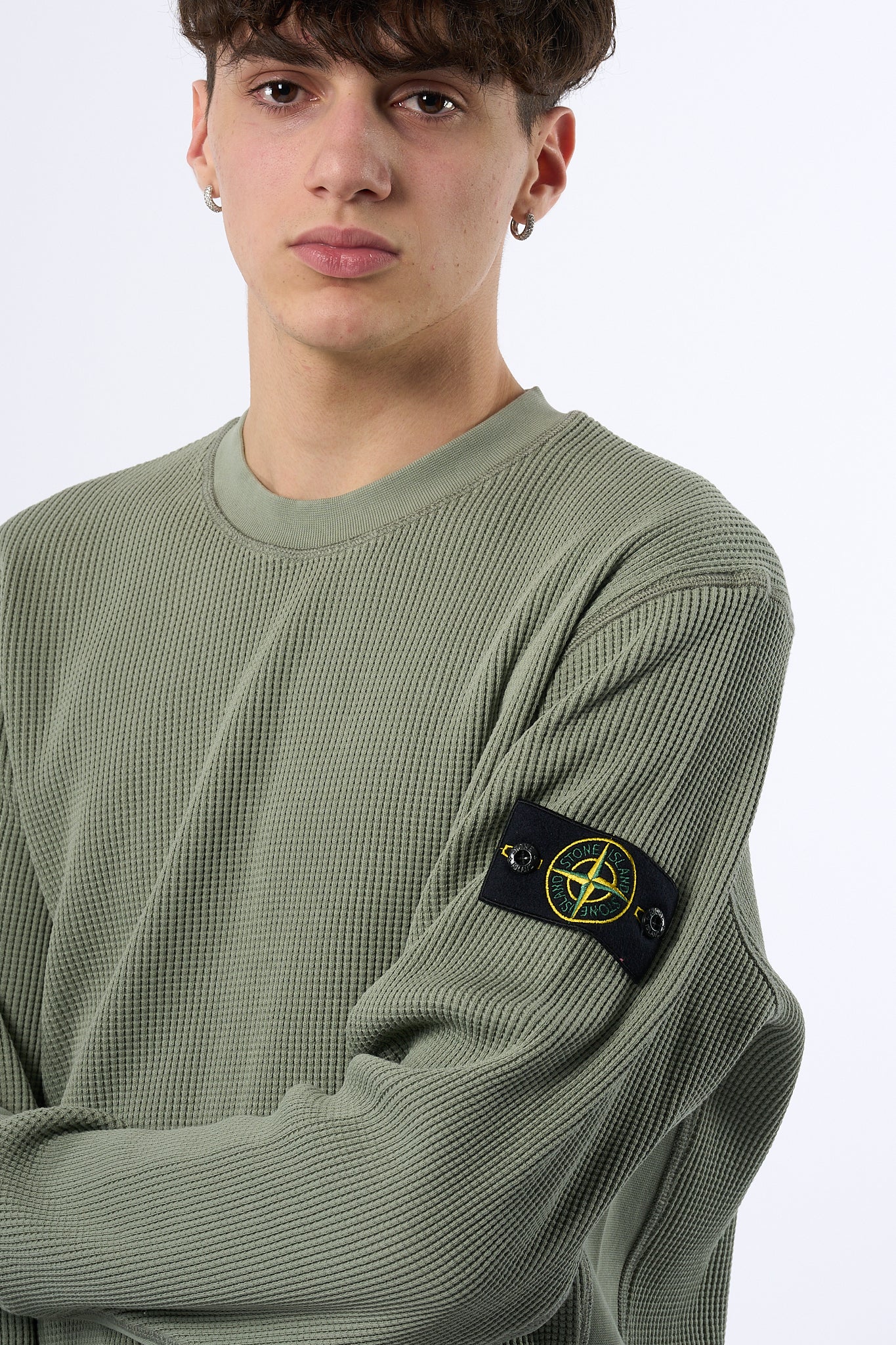 Stone Island Maglia Cotone Waffel Salvia Uomo-4