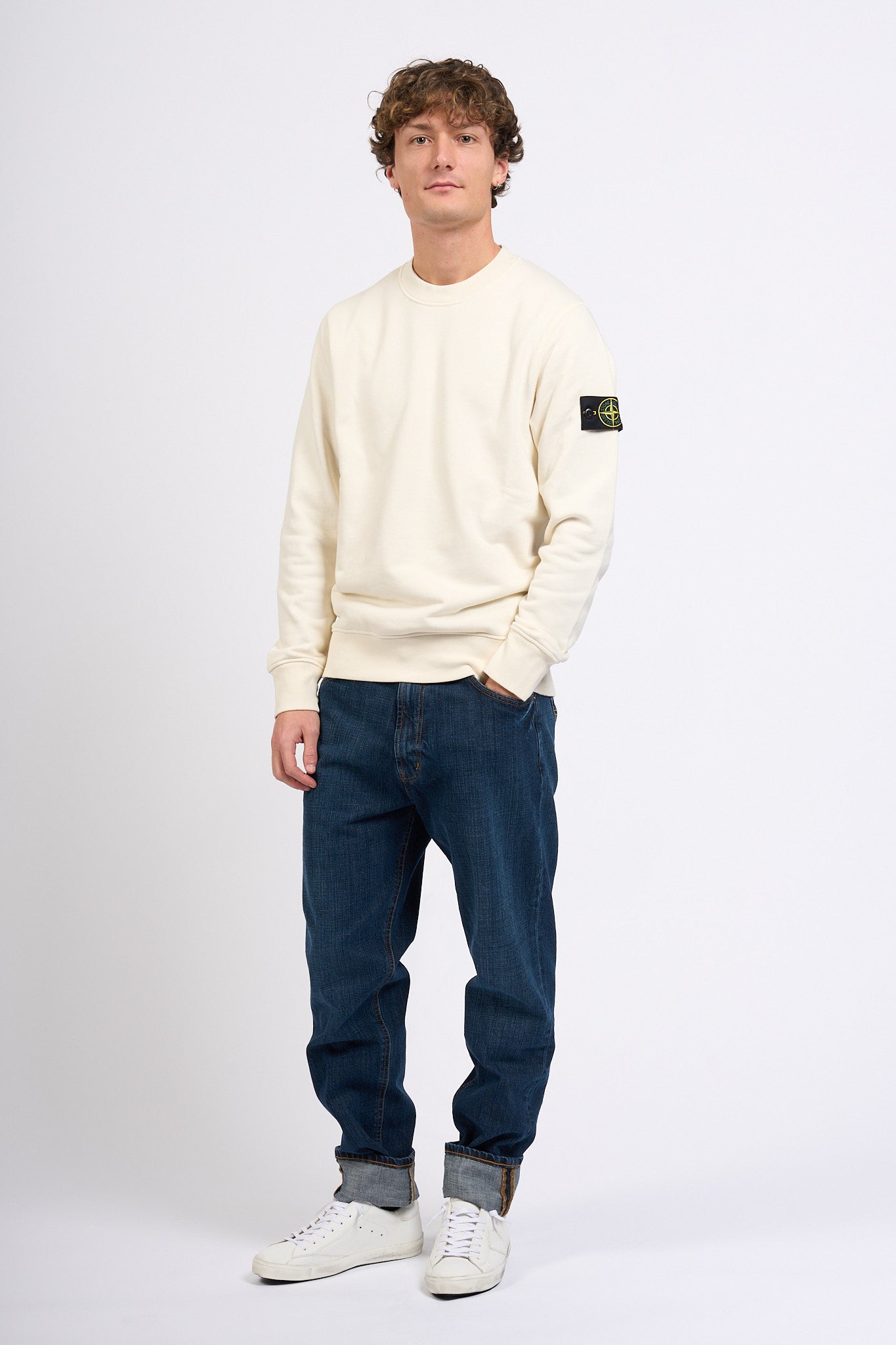 Stone Island Felpa Girocollo Regular Avorio Uomo-3