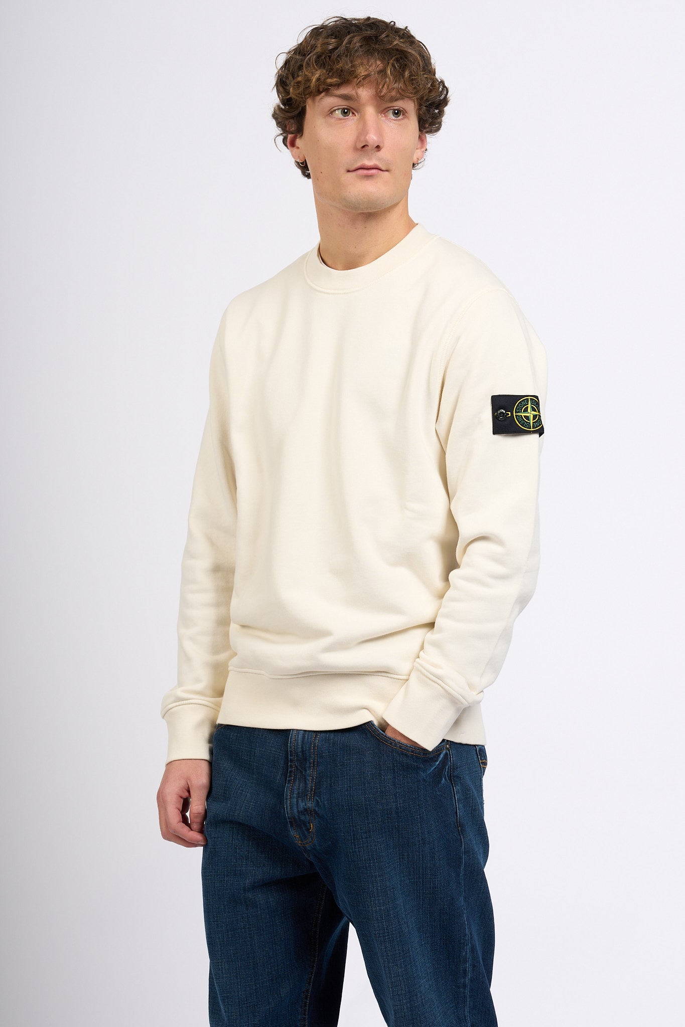 Stone Island Felpa Girocollo Regular Avorio Uomo-1