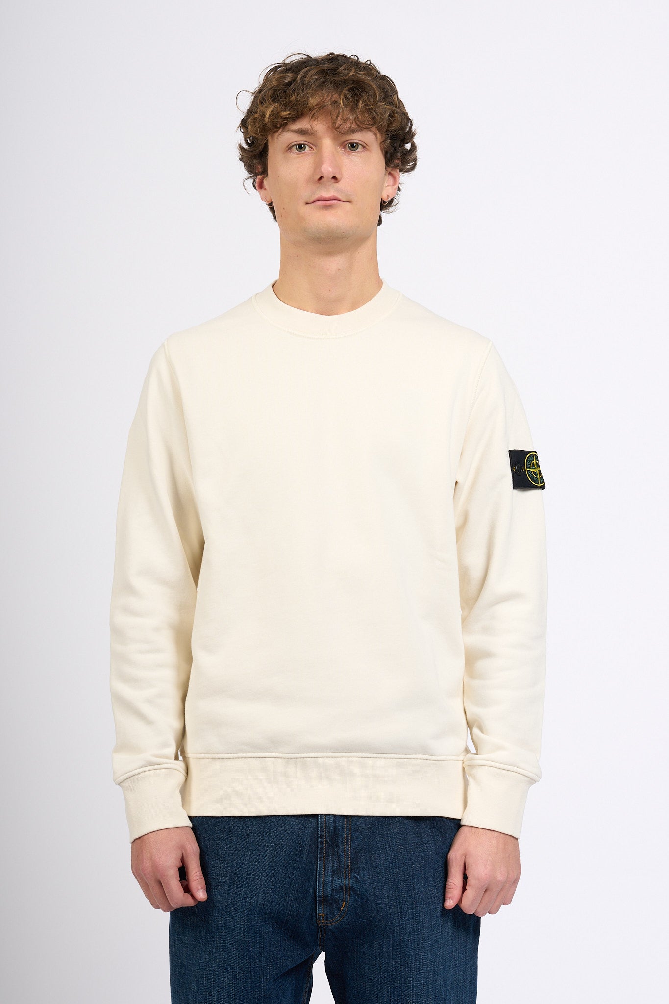 Stone Island Felpa Girocollo Regular Avorio Uomo-4