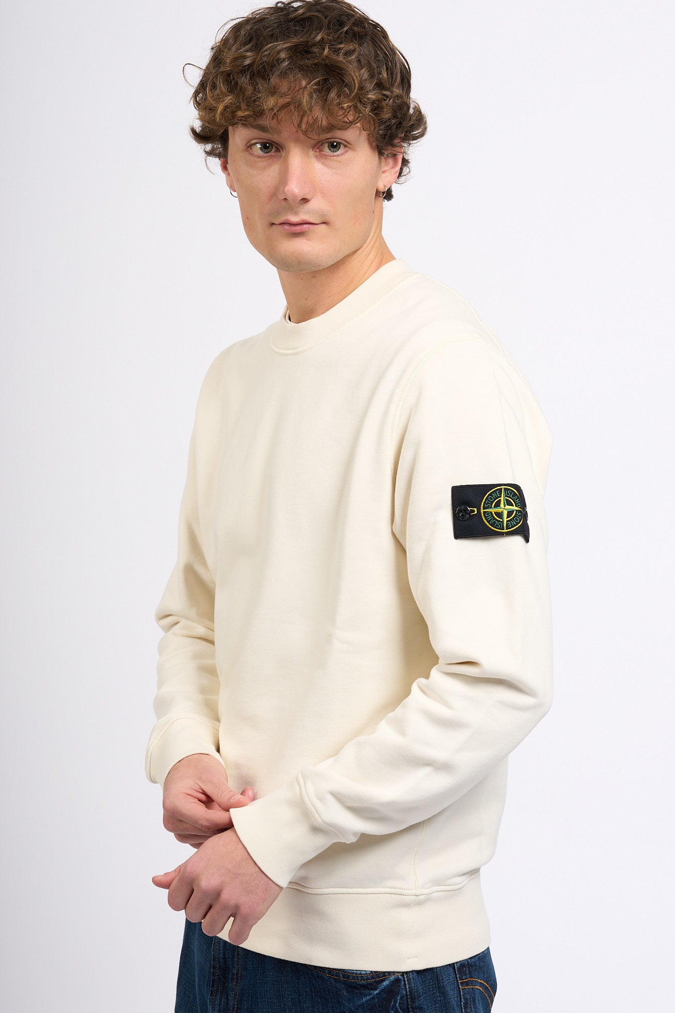 Stone Island Felpa Girocollo Regular Avorio Uomo-7