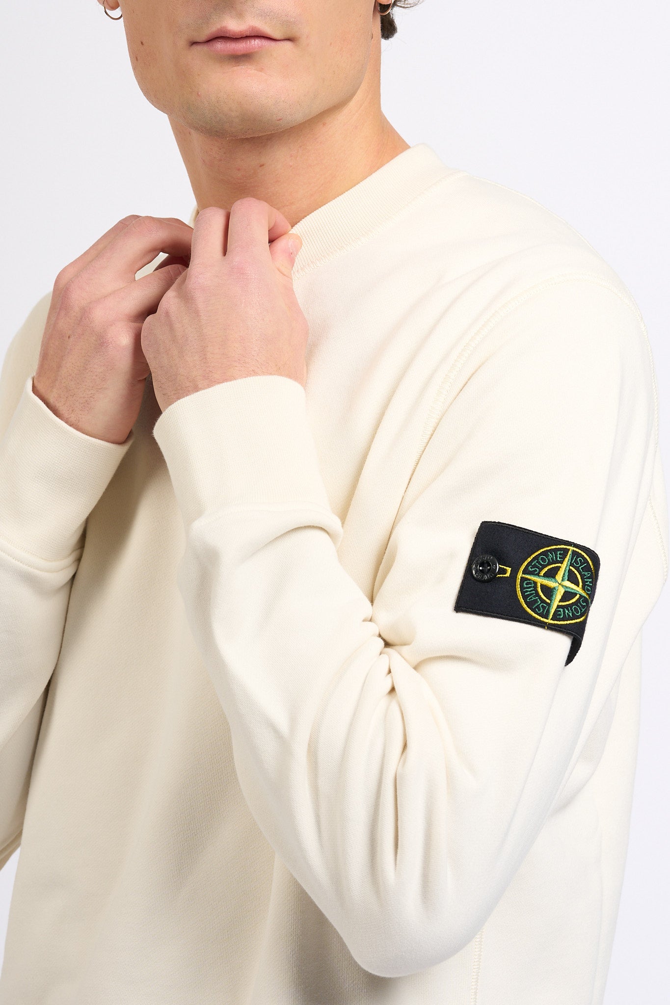 Stone Island Felpa Girocollo Regular Avorio Uomo-8
