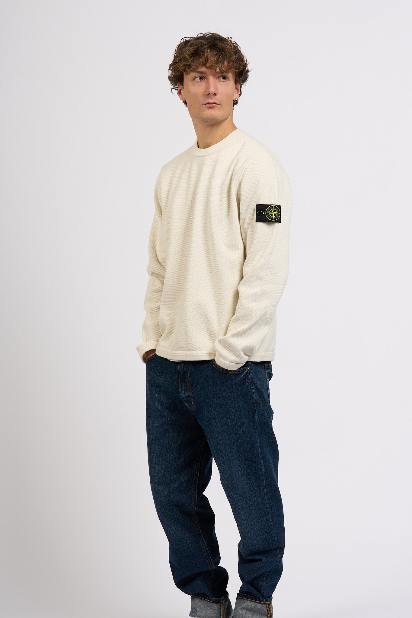 Stone Island Felpa Punto Rete Bianco Uomo-4
