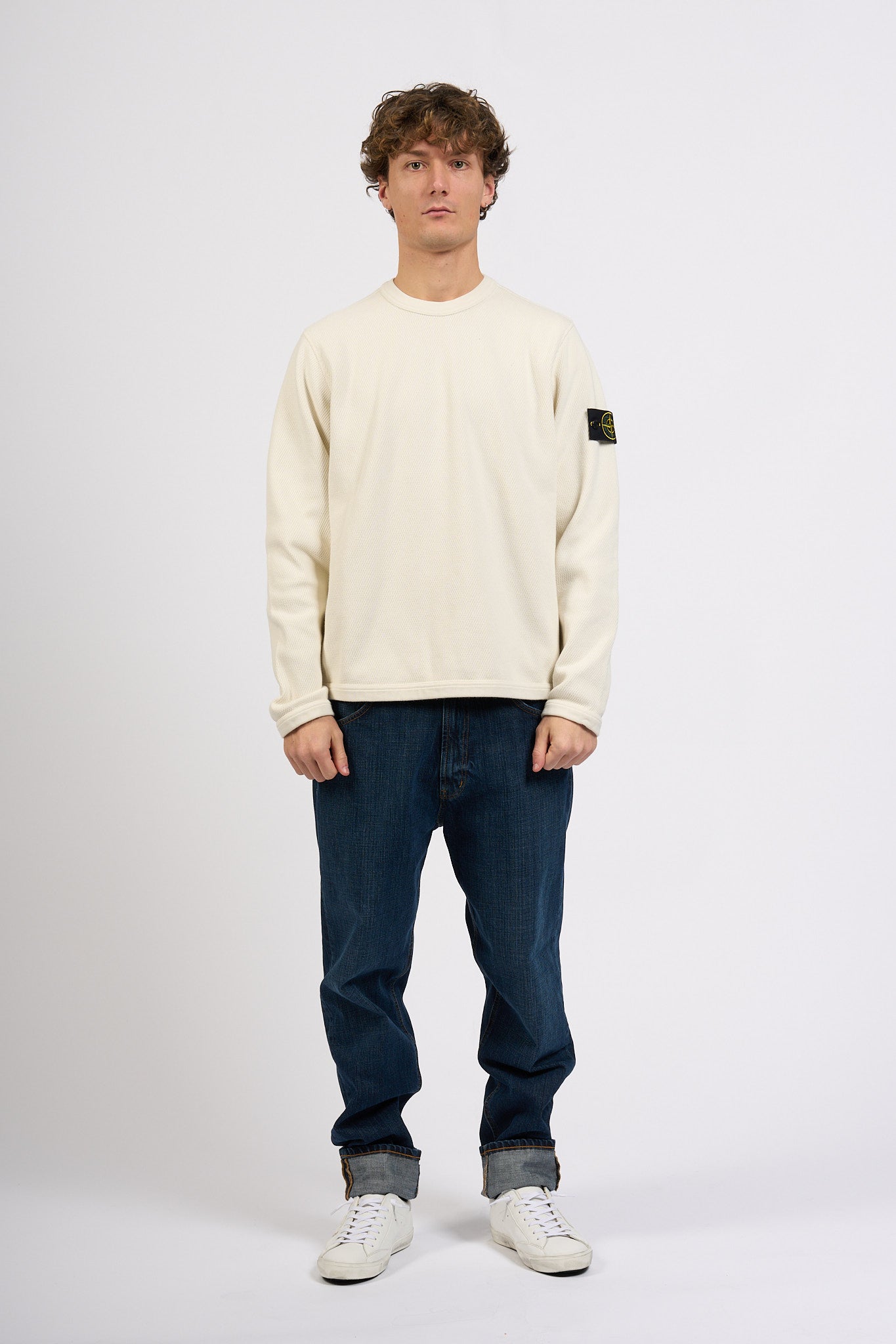 Stone Island Felpa Punto Rete Bianco Uomo-5